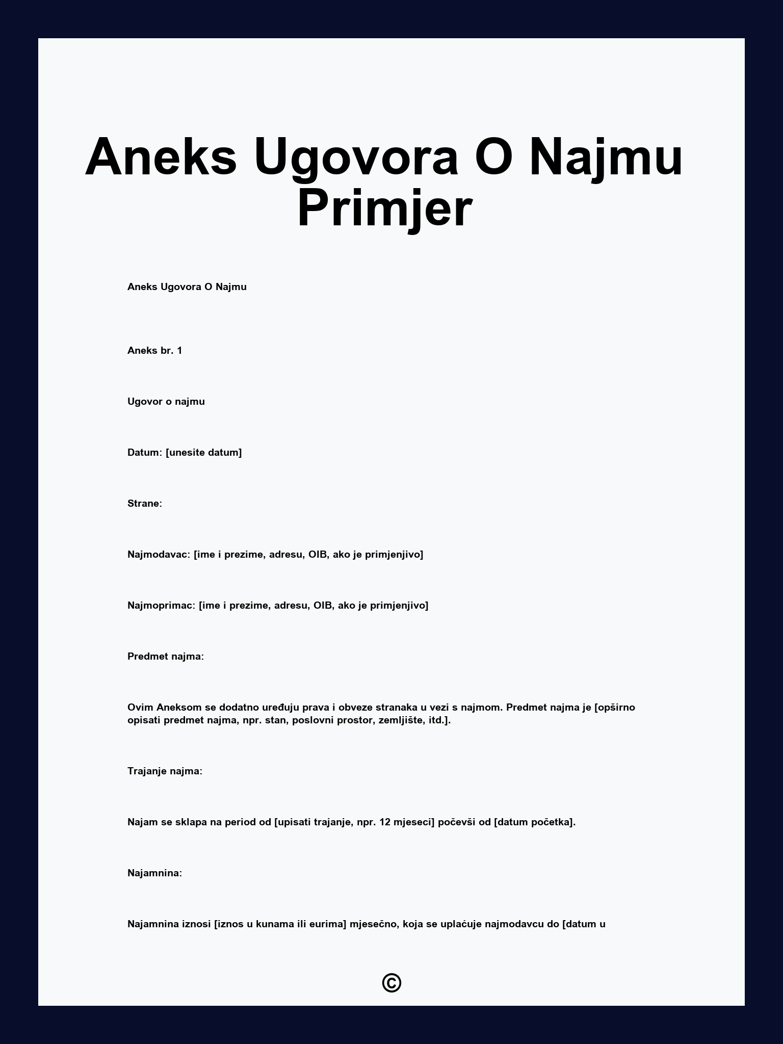 Aneks Ugovora O Najmu Primjer