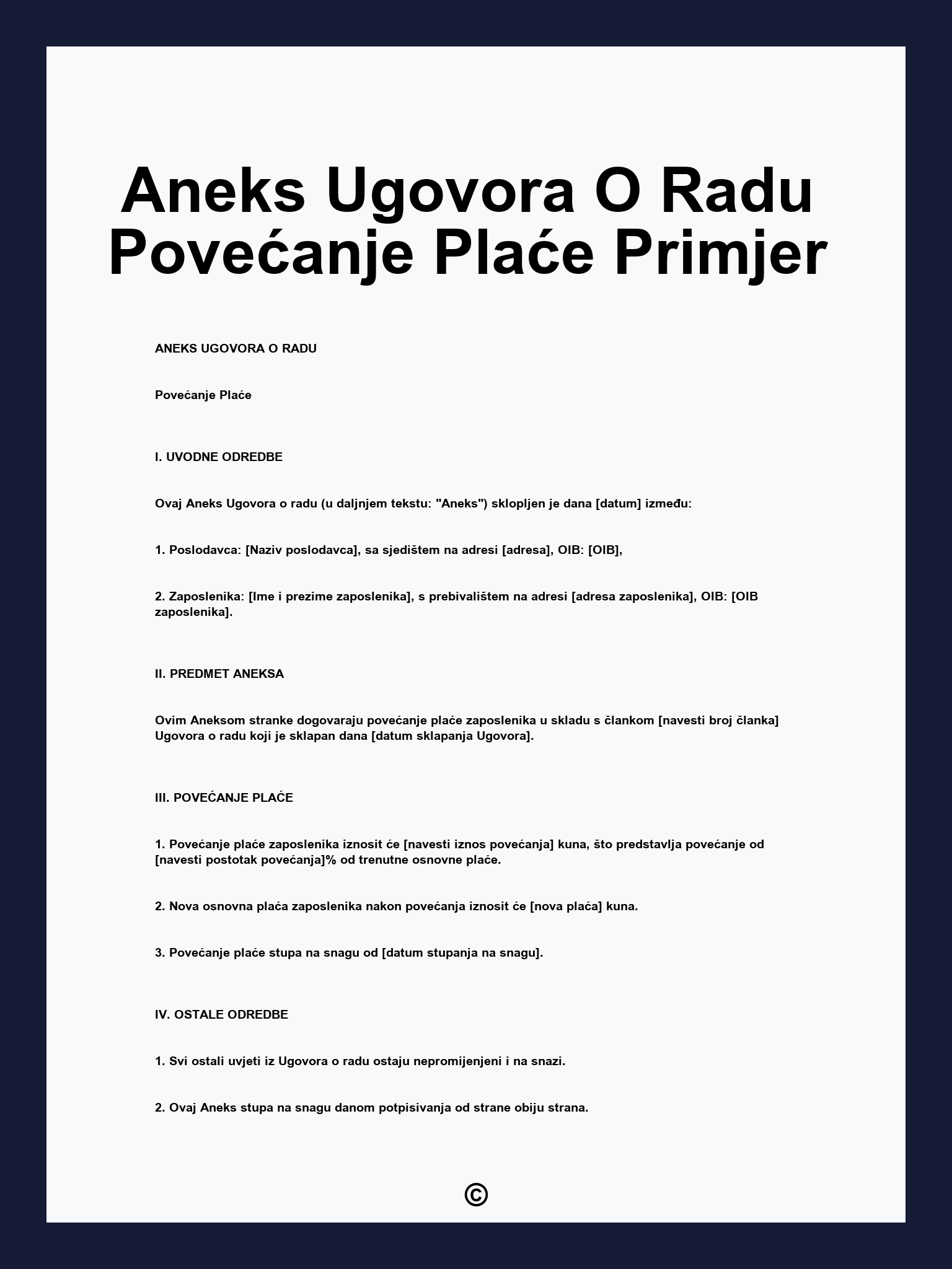 Aneks Ugovora O Radu Povećanje Plaće Primjer