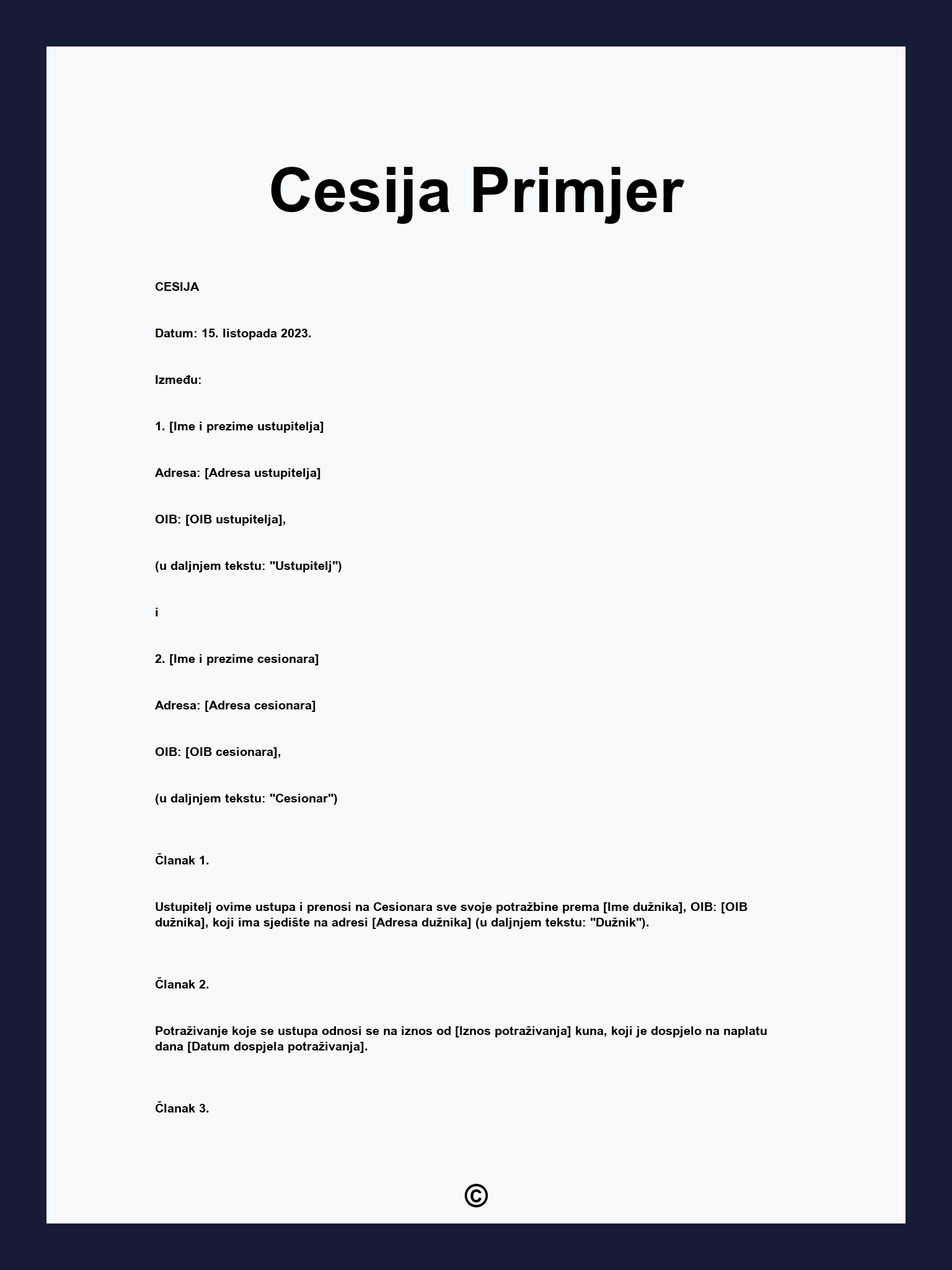 Cesija Primjer