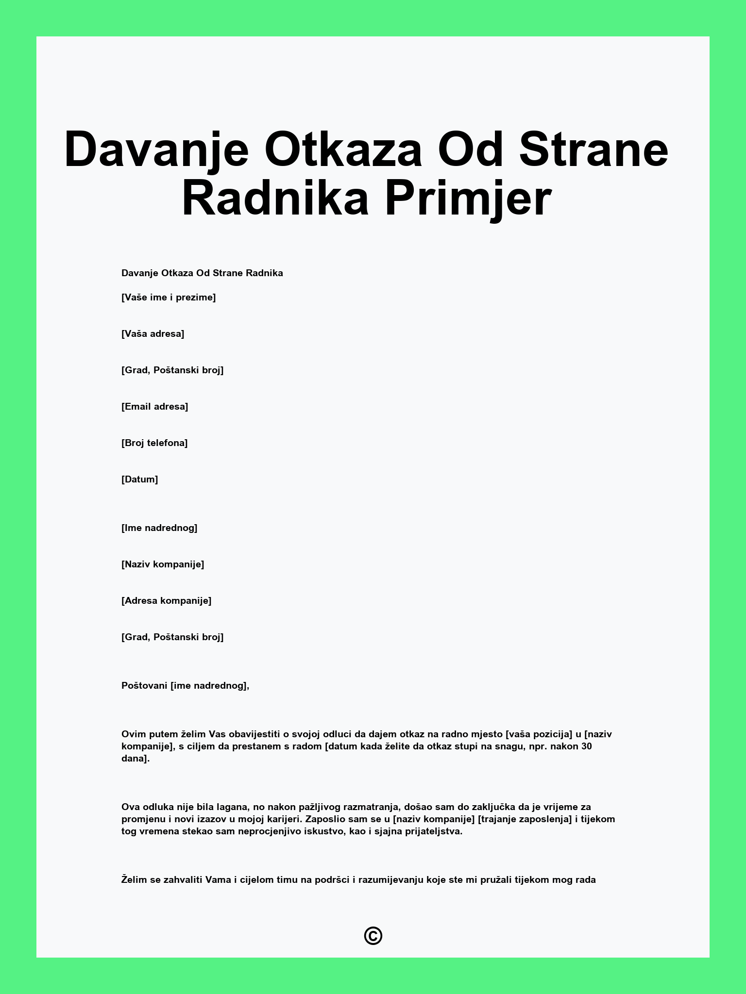 Davanje Otkaza Od Strane Radnika Primjer