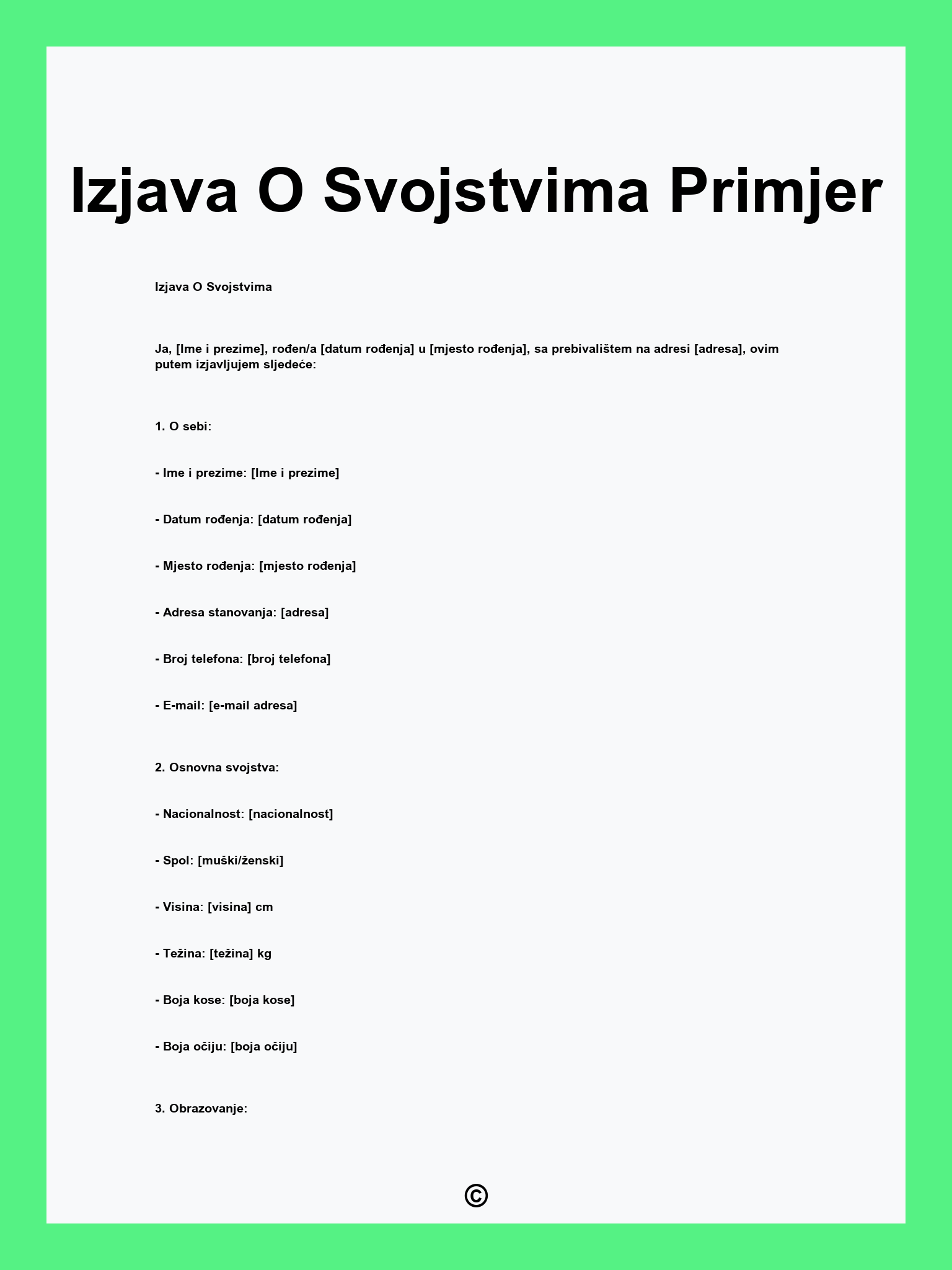 Izjava O Svojstvima Primjer