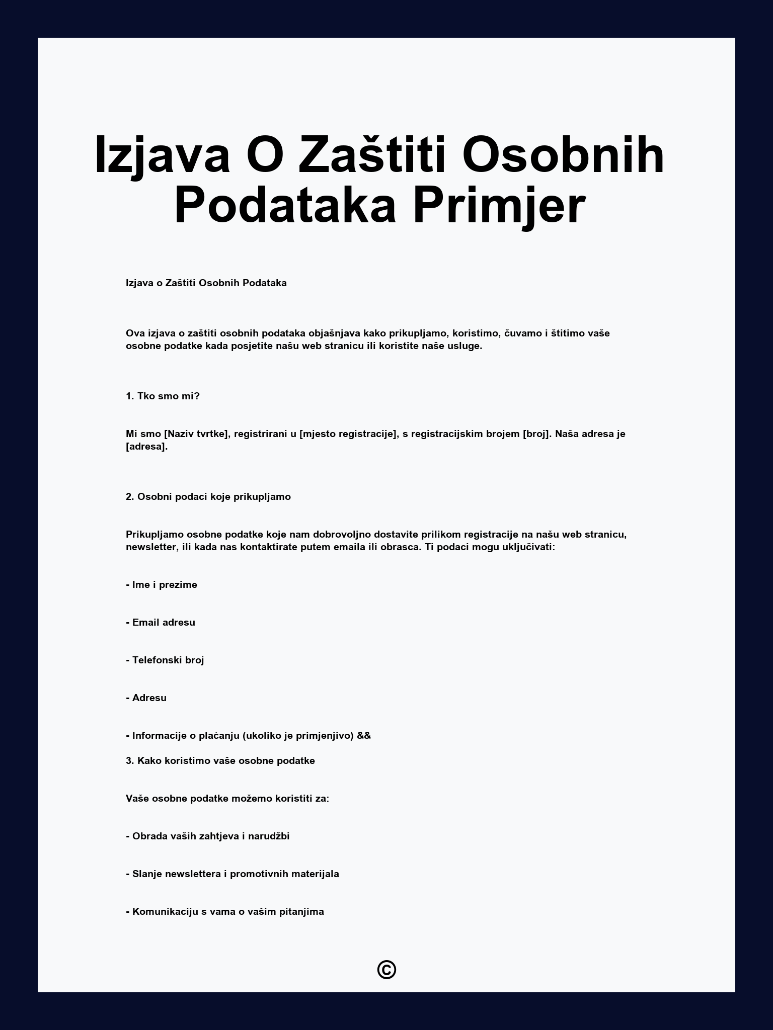 Izjava O Zaštiti Osobnih Podataka Primjer