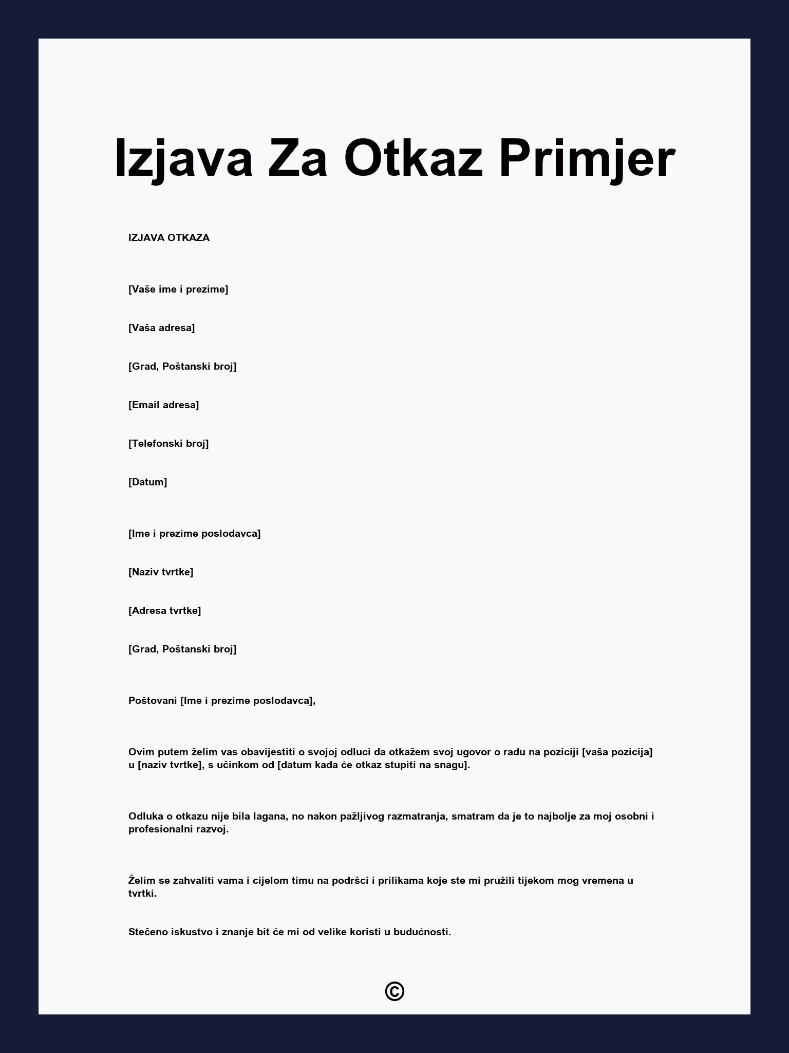 Izjava Za Otkaz Primjer