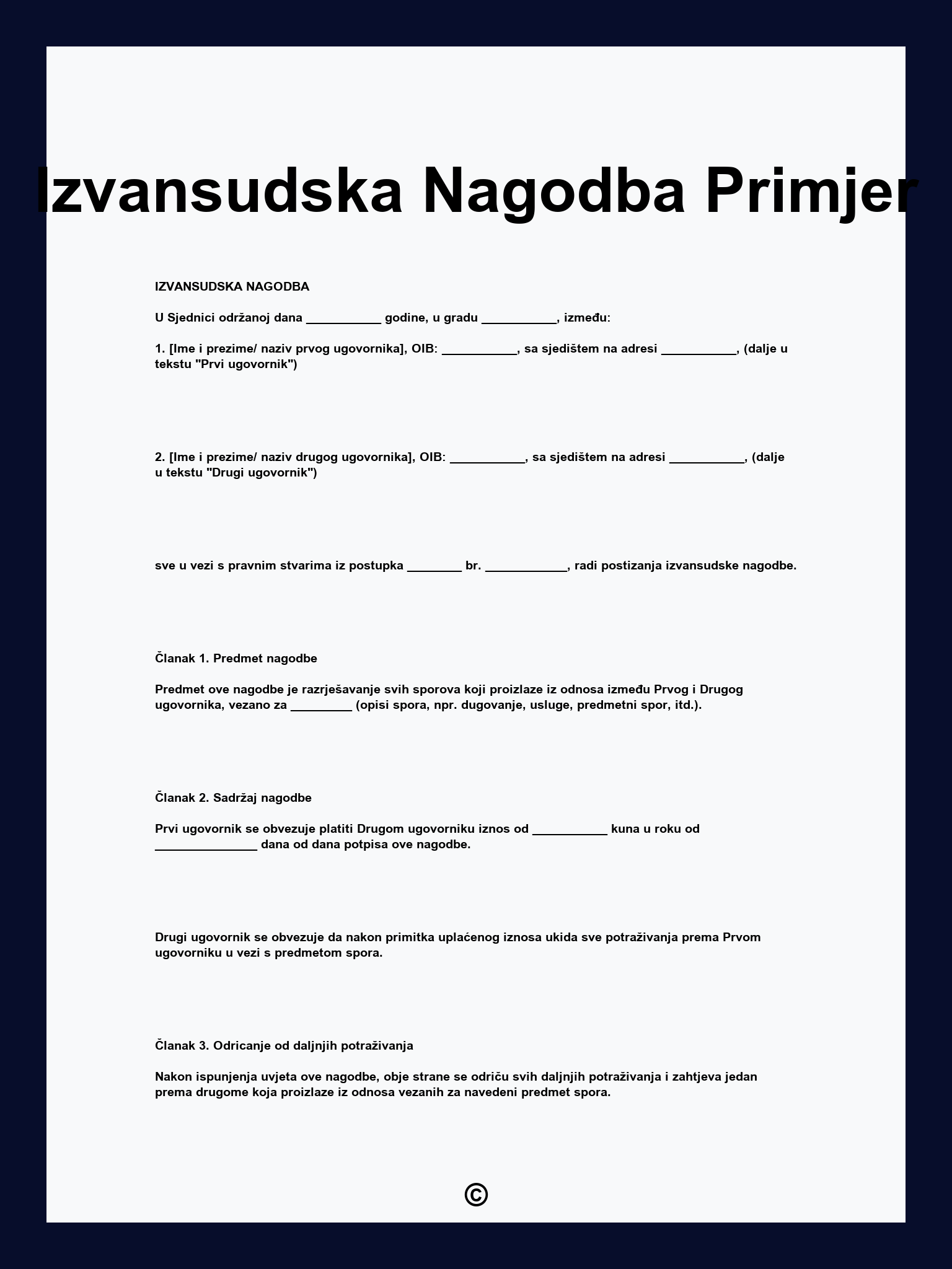 Izvansudska Nagodba Primjer