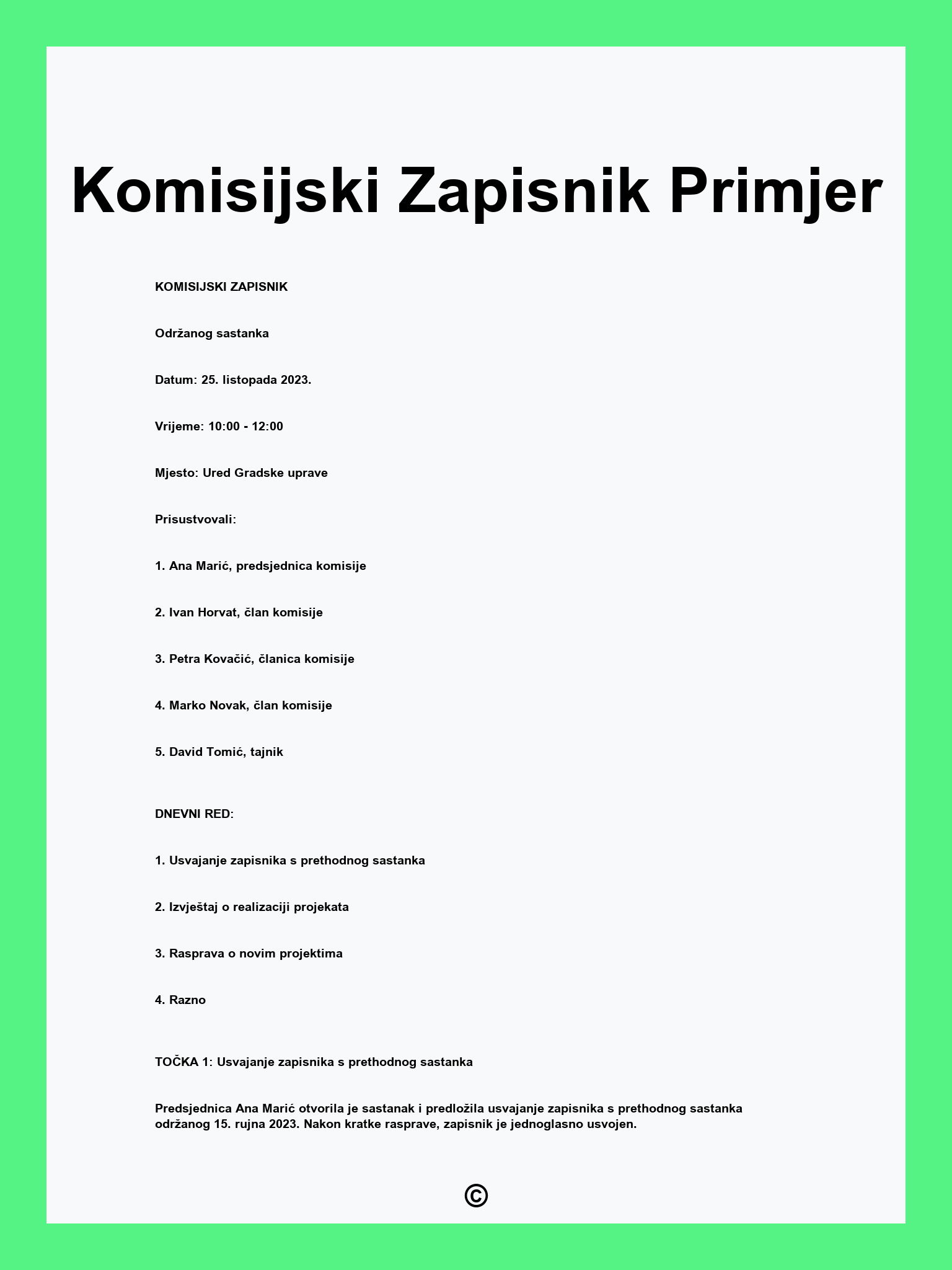 Komisijski Zapisnik Primjer
