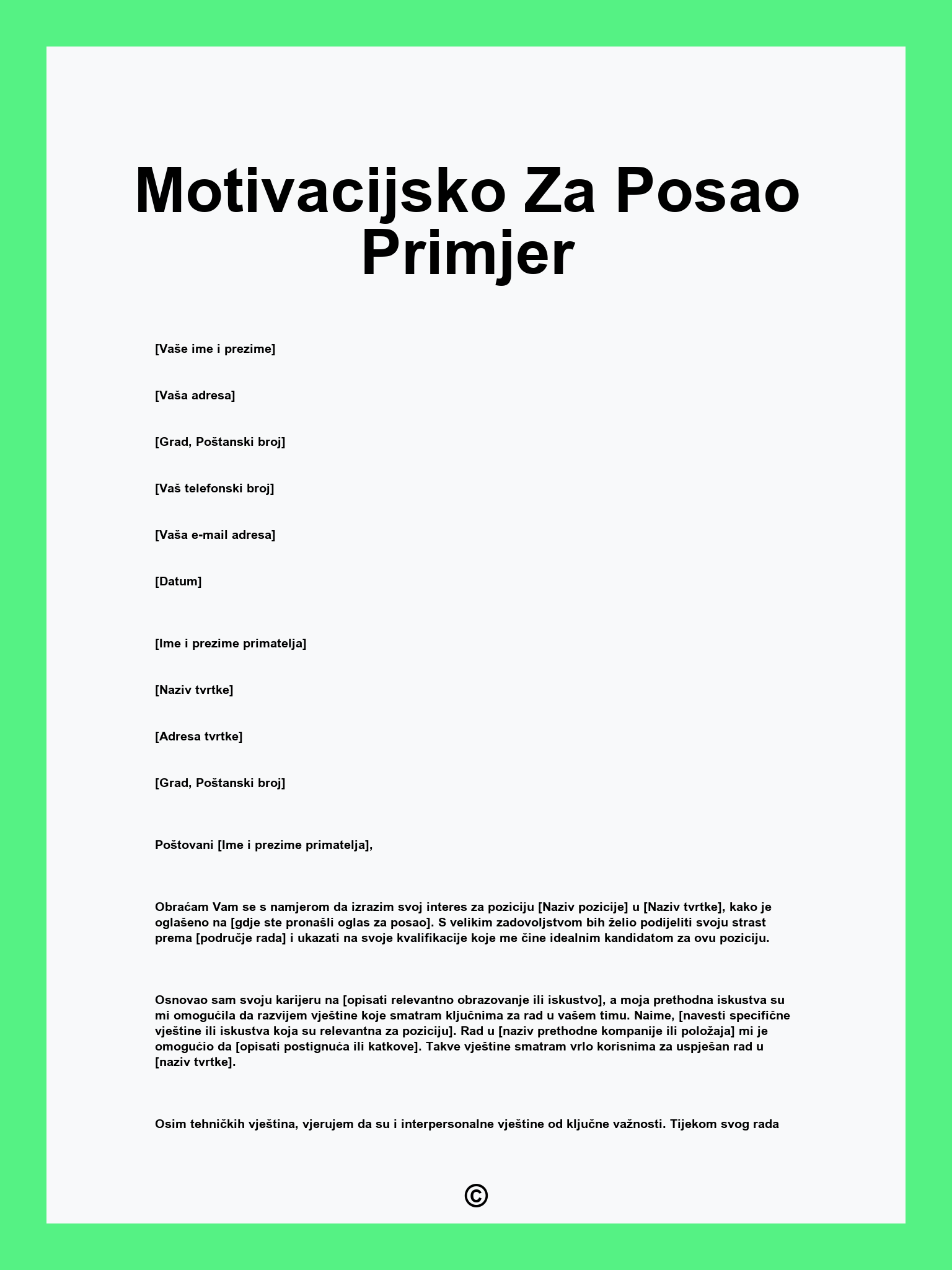 Motivacijsko Za Posao Primjer