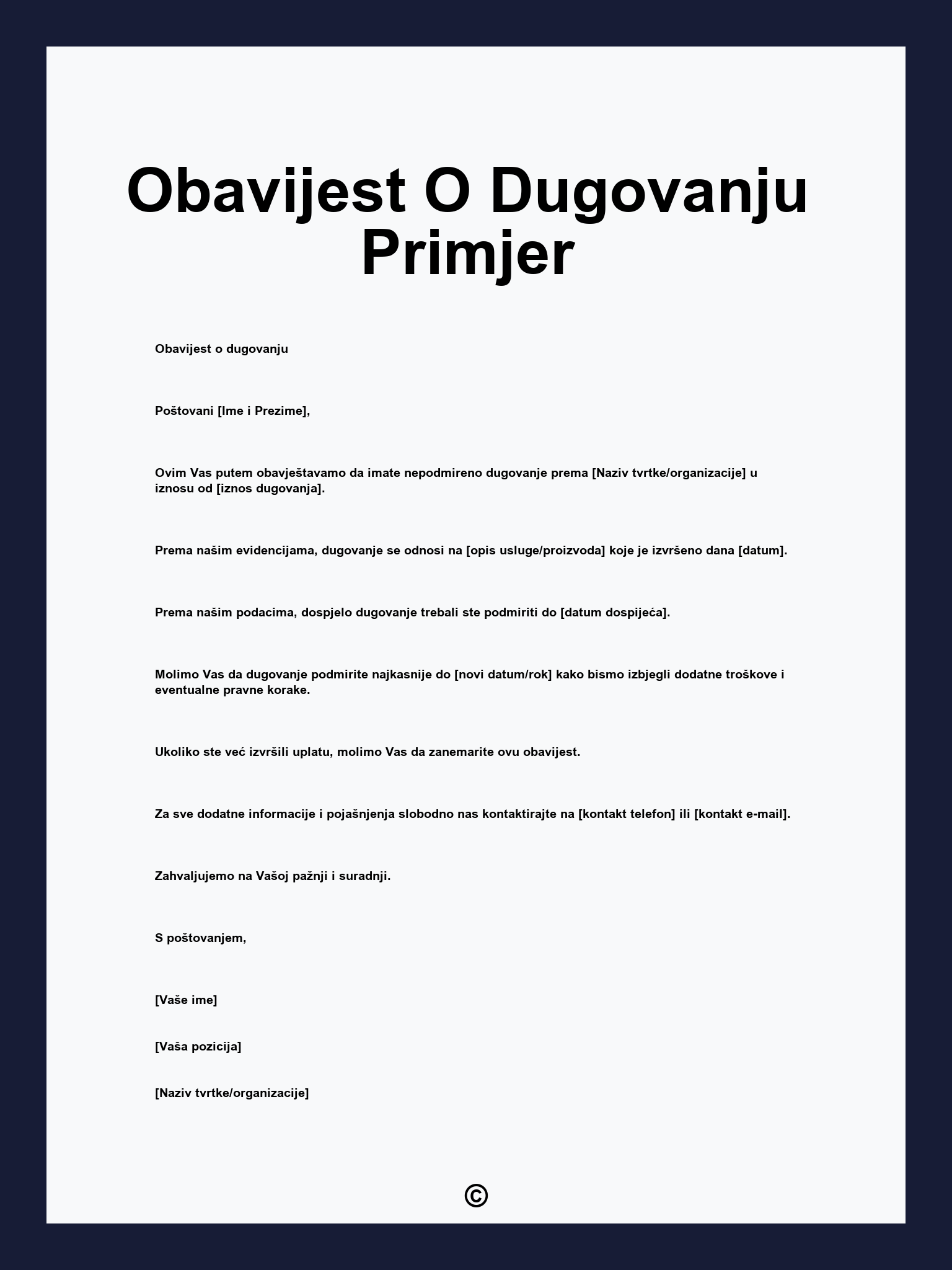 Obavijest O Dugovanju Primjer