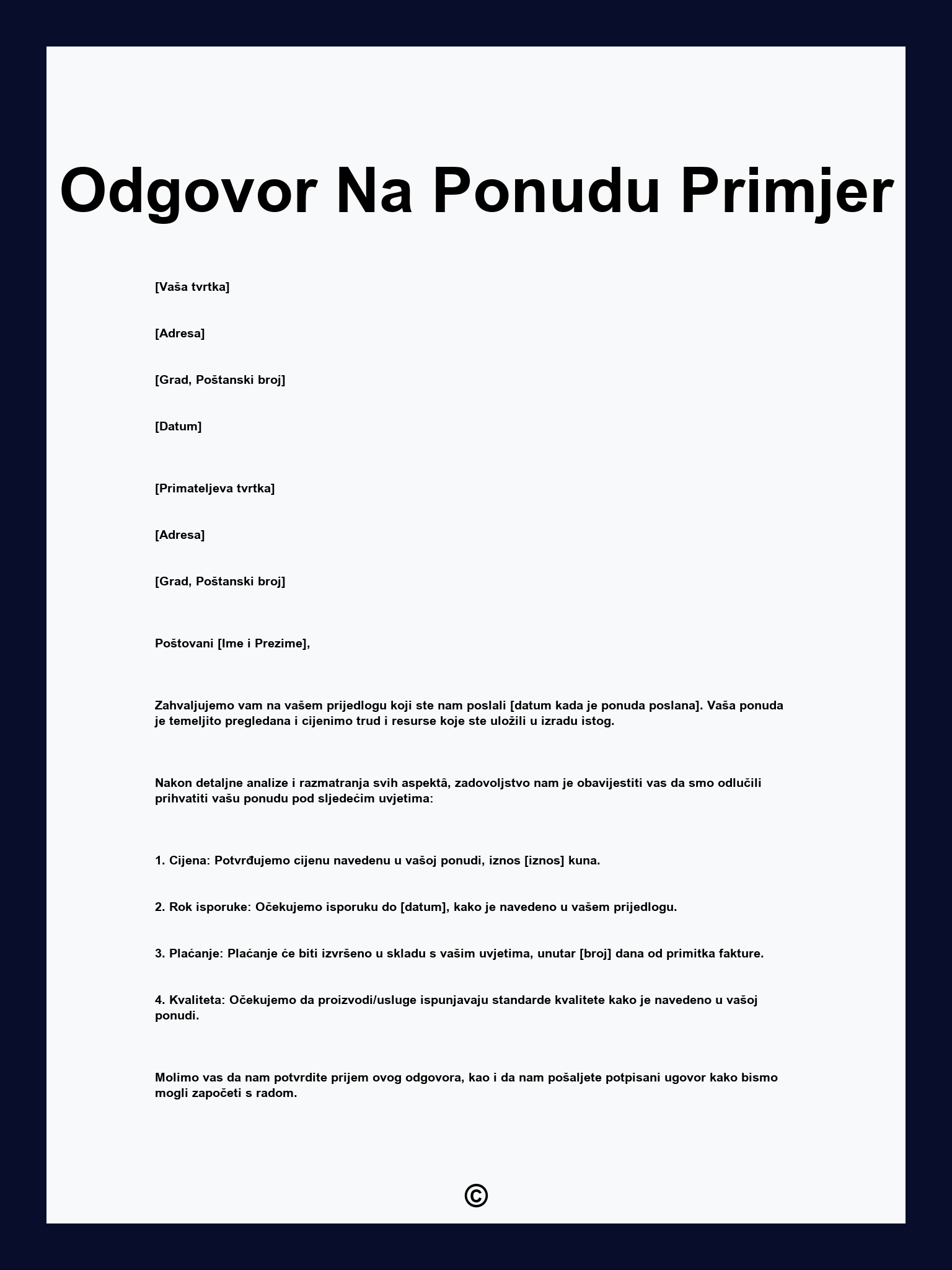 Odgovor Na Ponudu Primjer