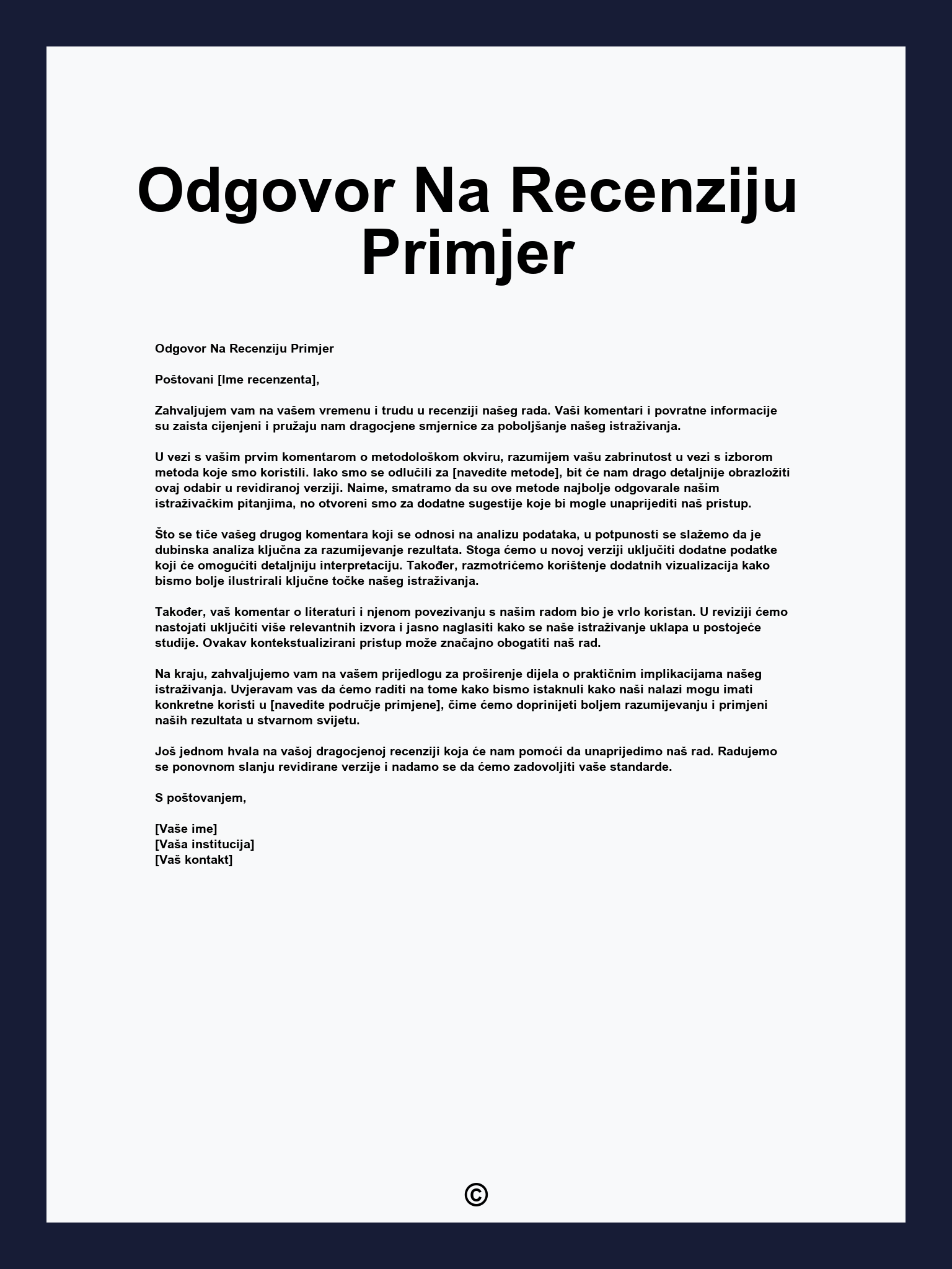 Odgovor Na Recenziju Primjer