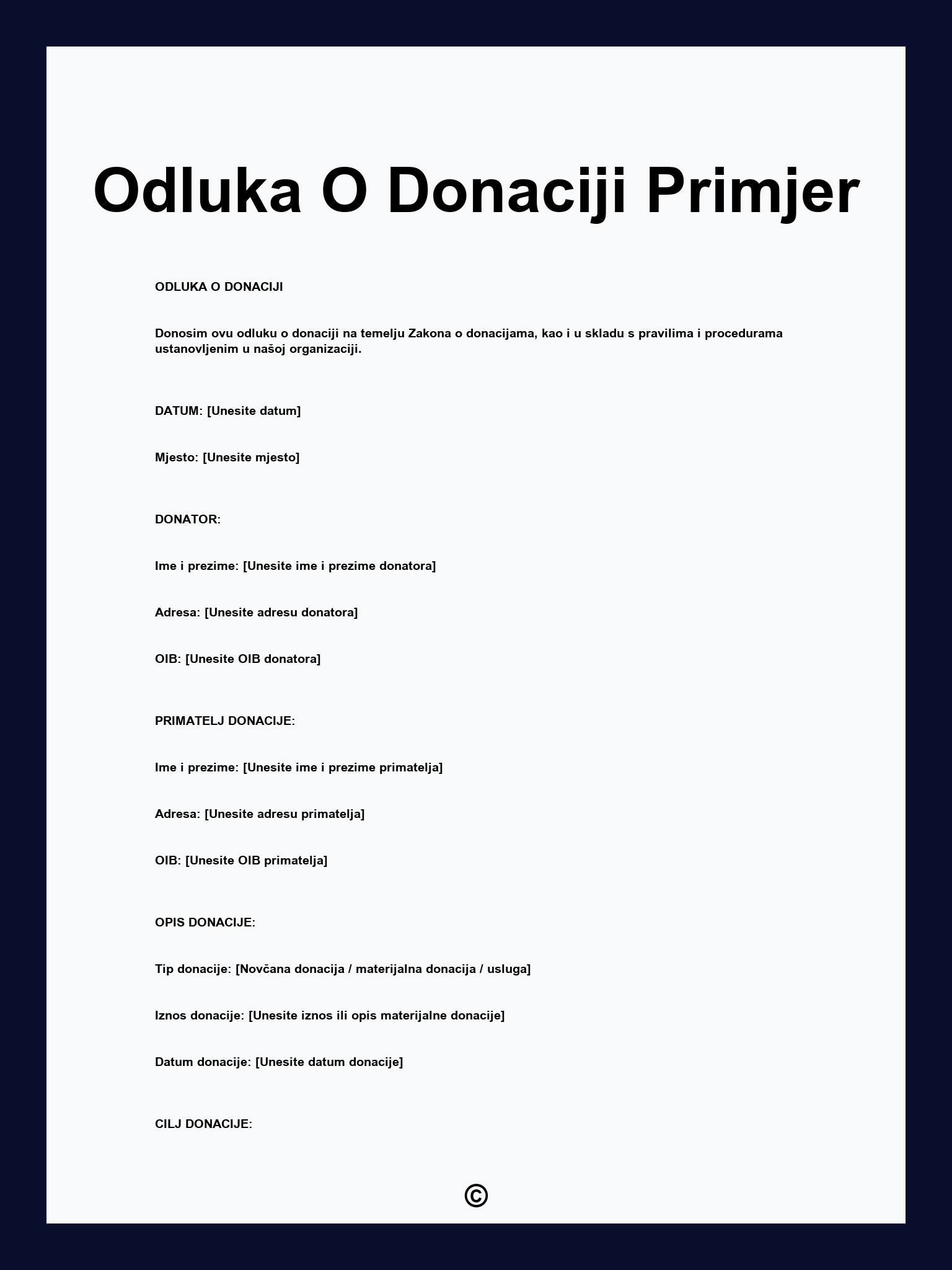 Odluka O Donaciji Primjer