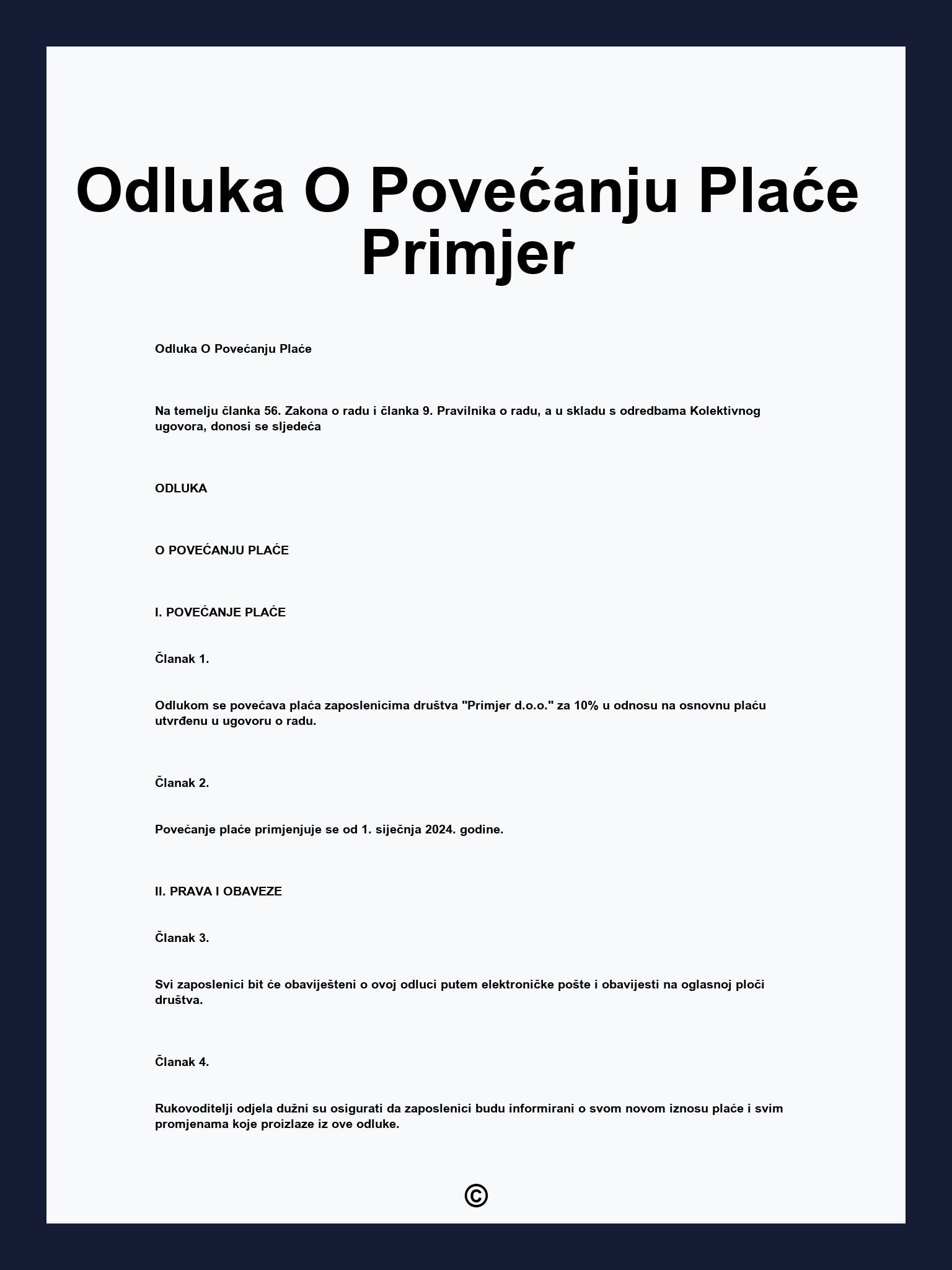 Odluka O Povećanju Plaće Primjer