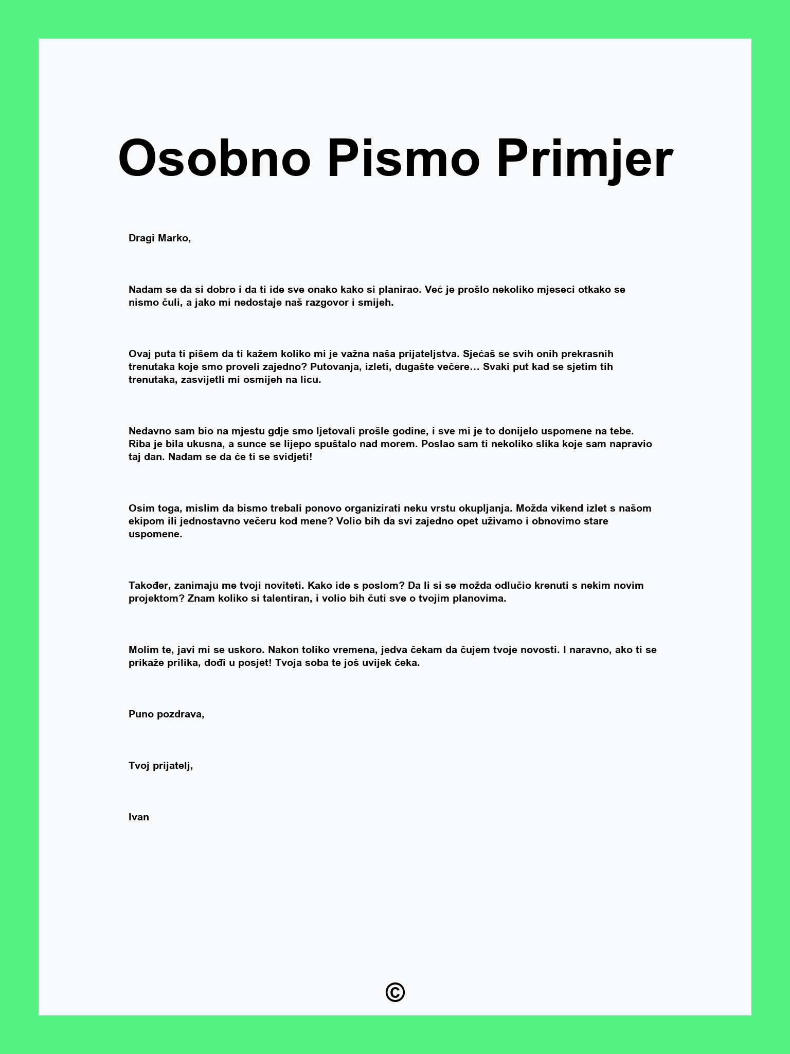 Osobno Pismo Primjer