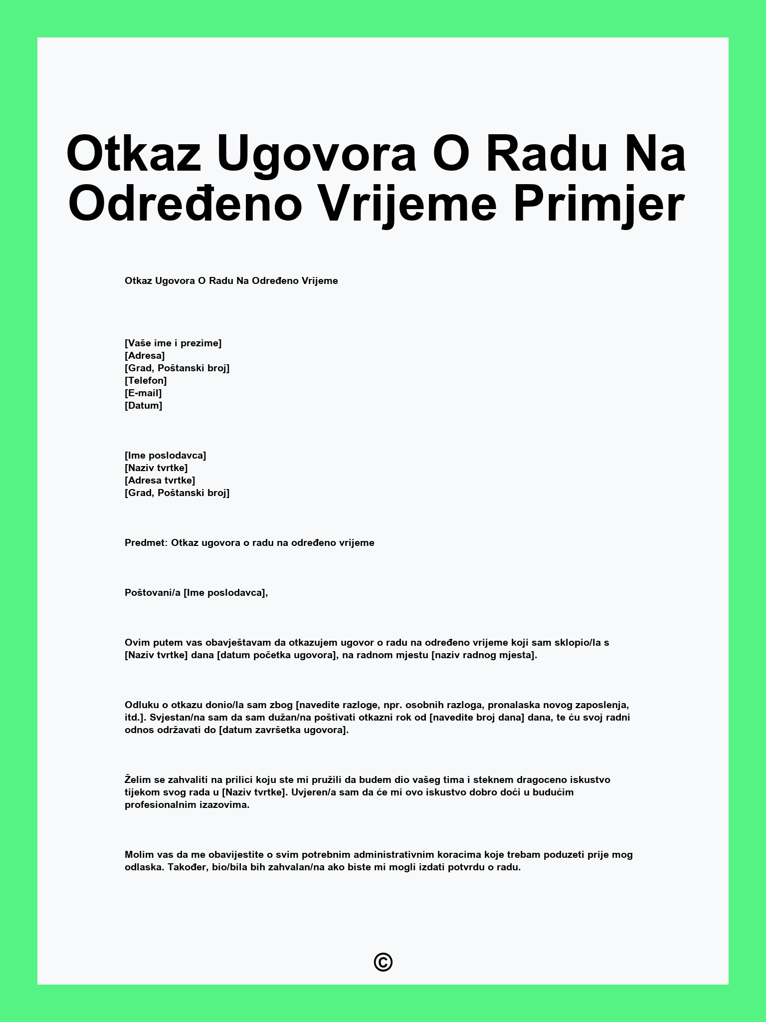 Otkaz Ugovora O Radu Na Određeno Vrijeme Primjer