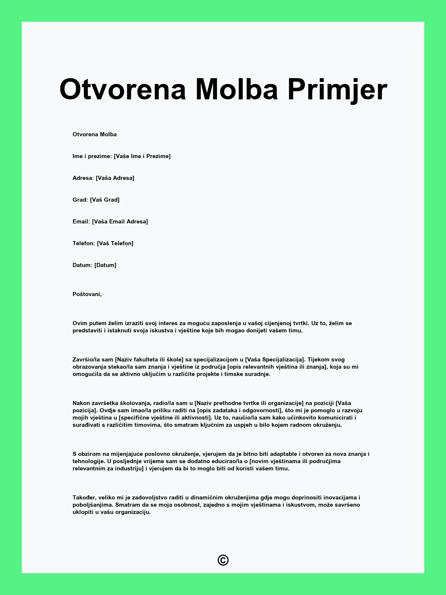 Otvorena Molba Primjer