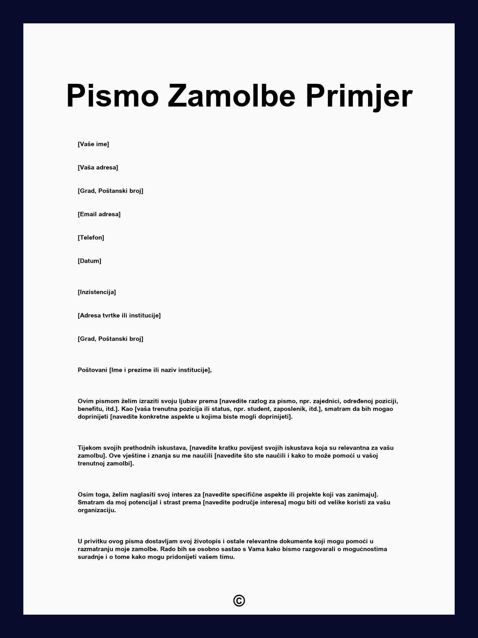 Pismo Zamolbe Primjer