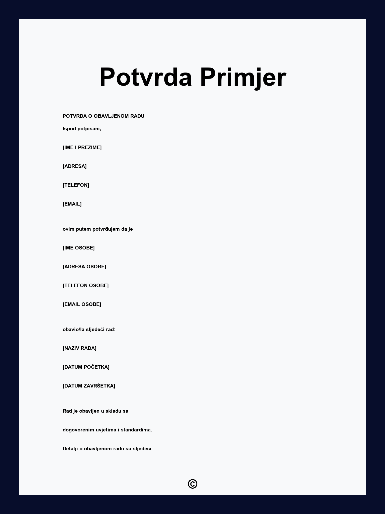 Potvrda Primjer