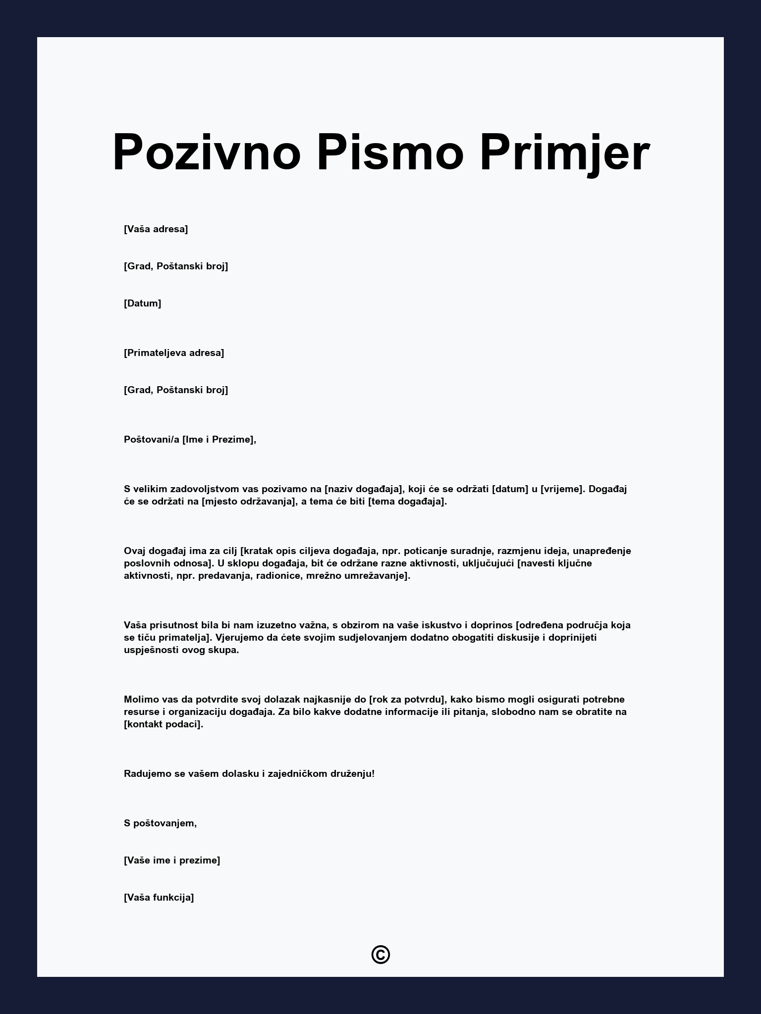 Pozivno Pismo Primjer