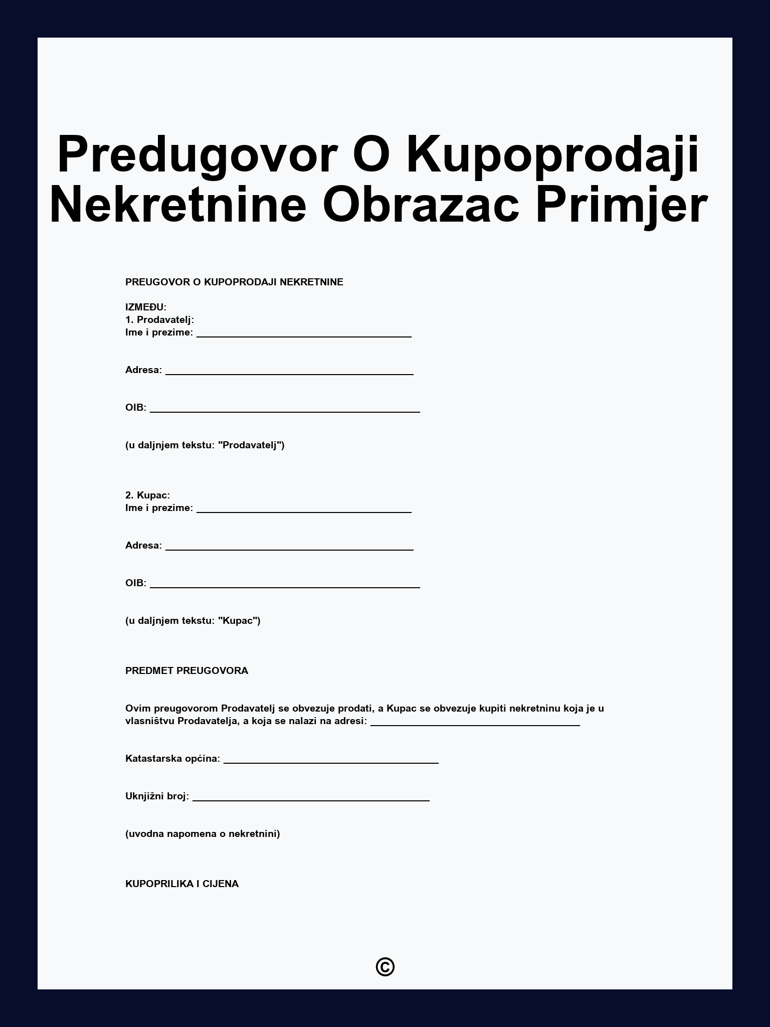 Predugovor O Kupoprodaji Nekretnine Obrazac Primjer