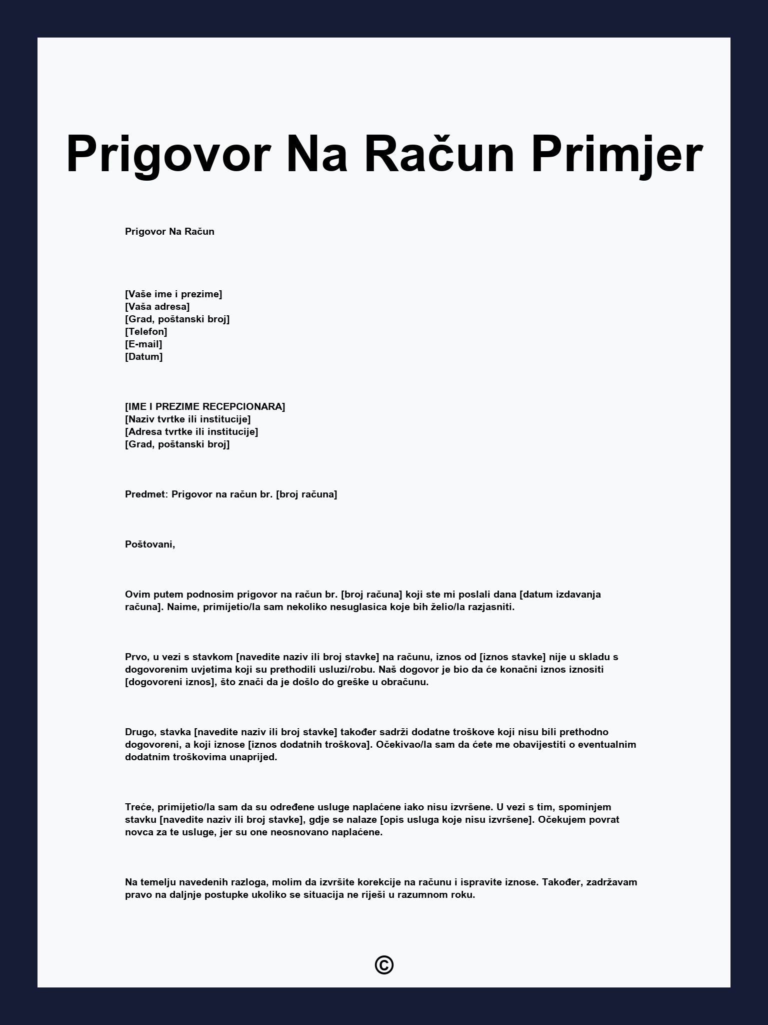 Prigovor Na Račun Primjer