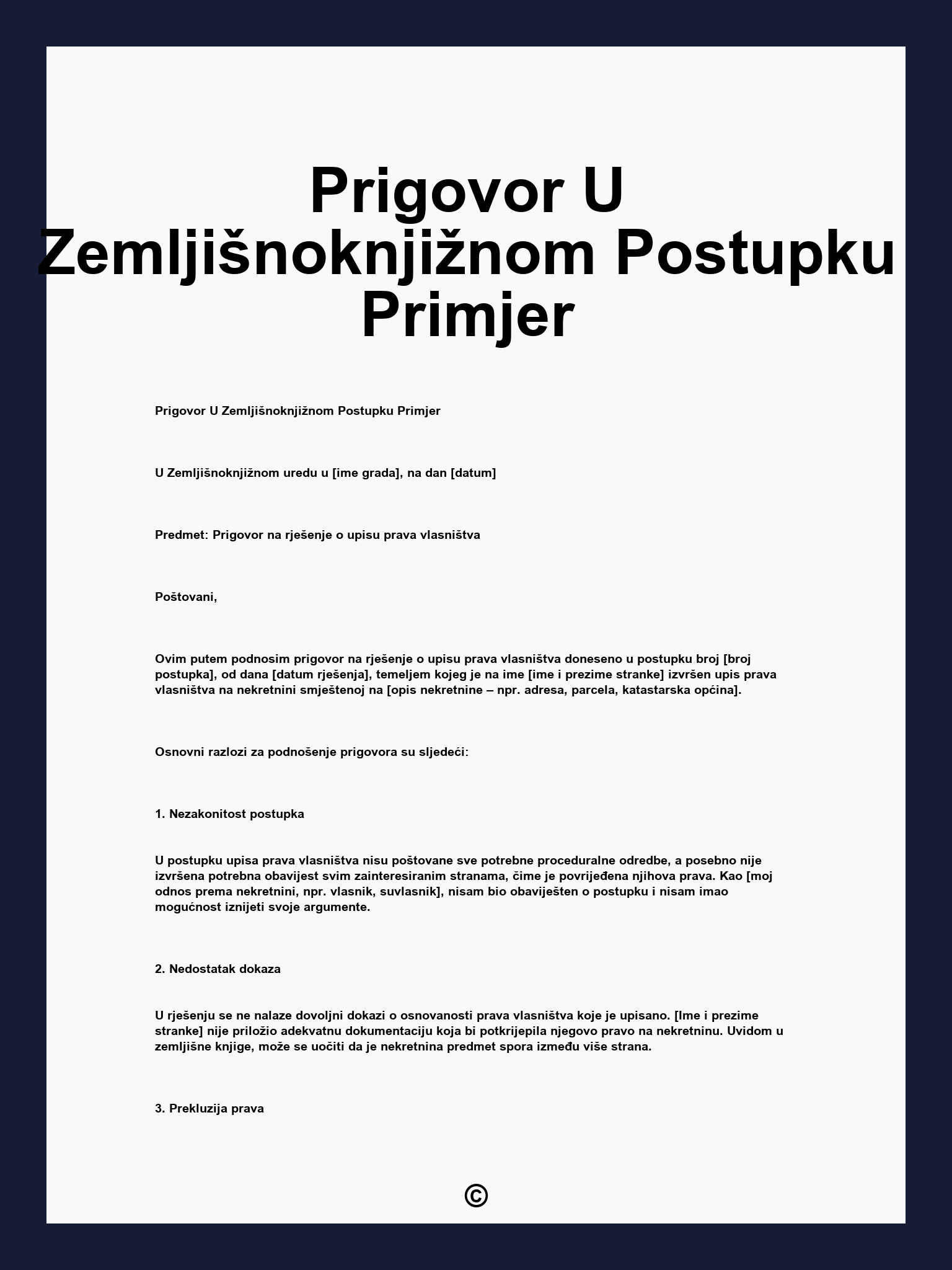 Prigovor U Zemljišnoknjižnom Postupku Primjer