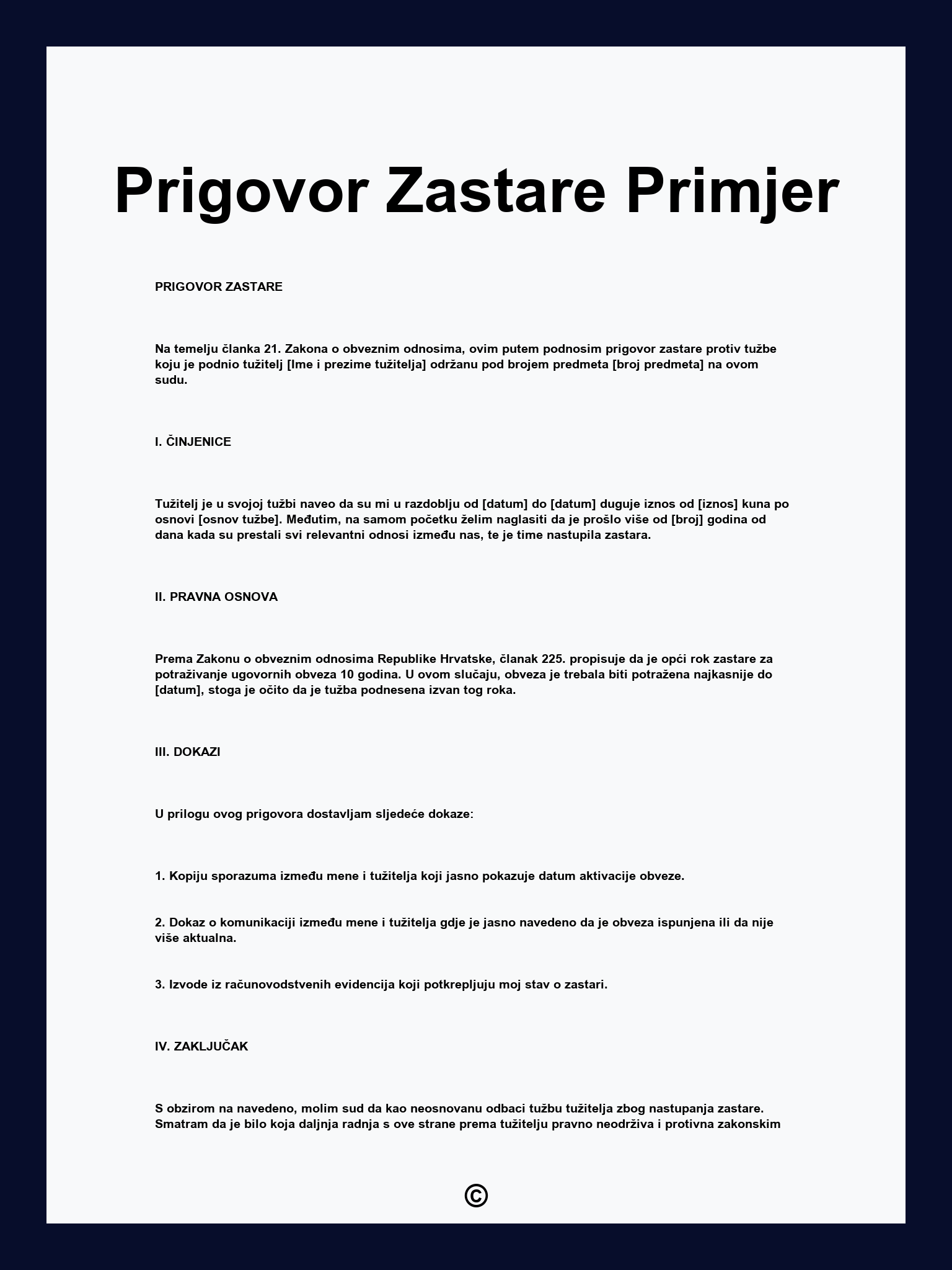 Prigovor Zastare Primjer