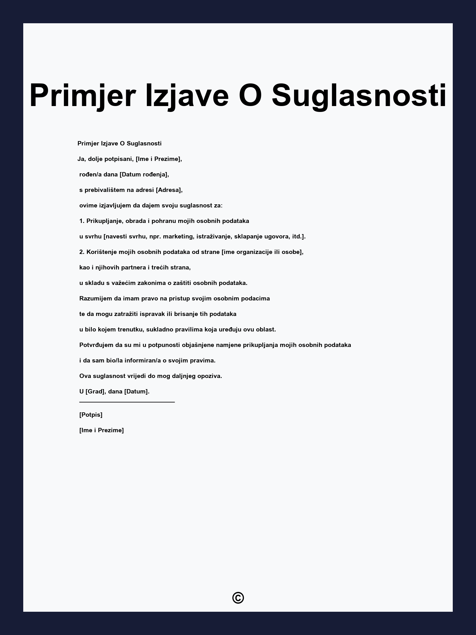 Primjer Izjave O Suglasnosti