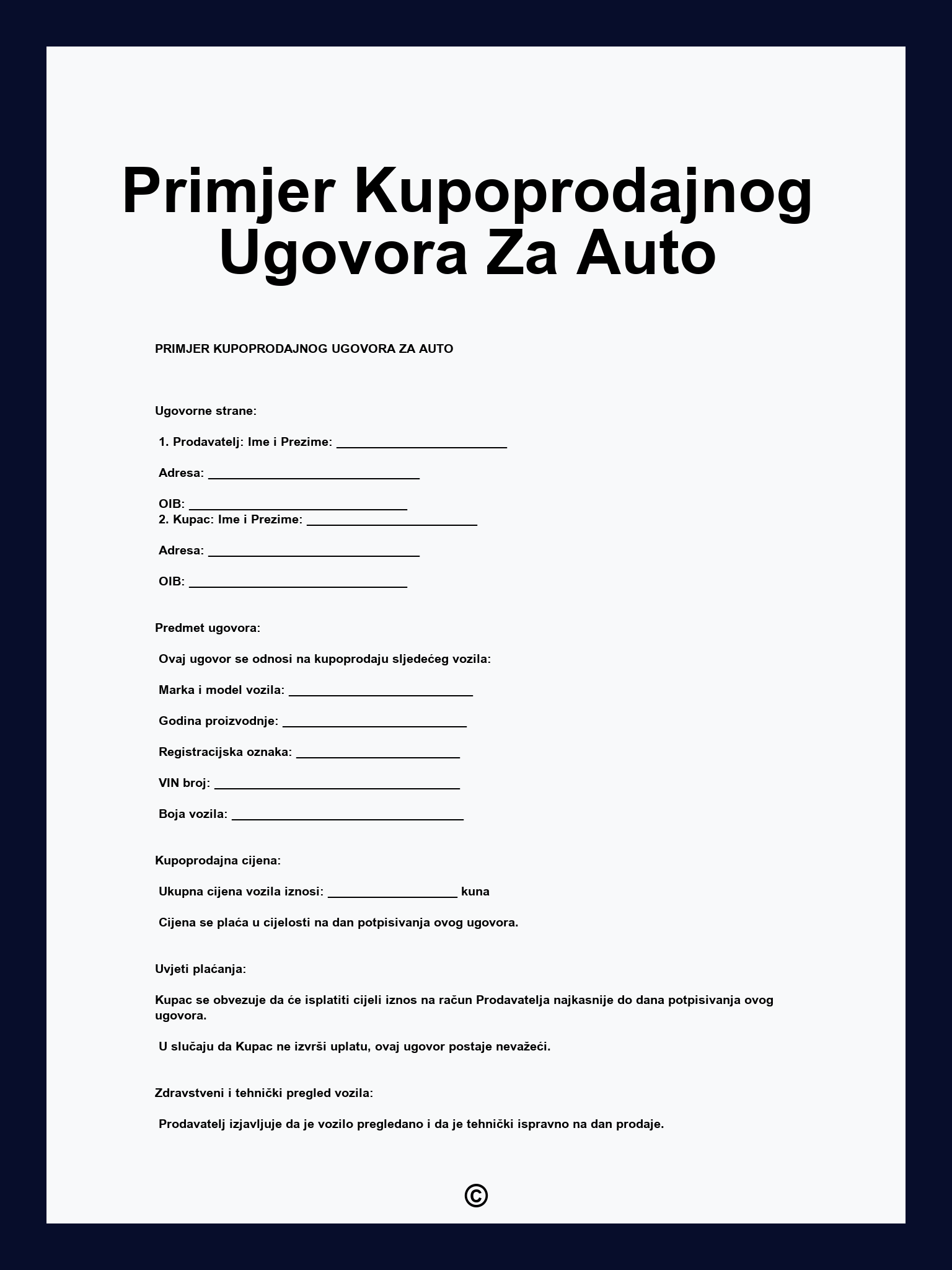 Primjer Kupoprodajnog Ugovora Za Auto