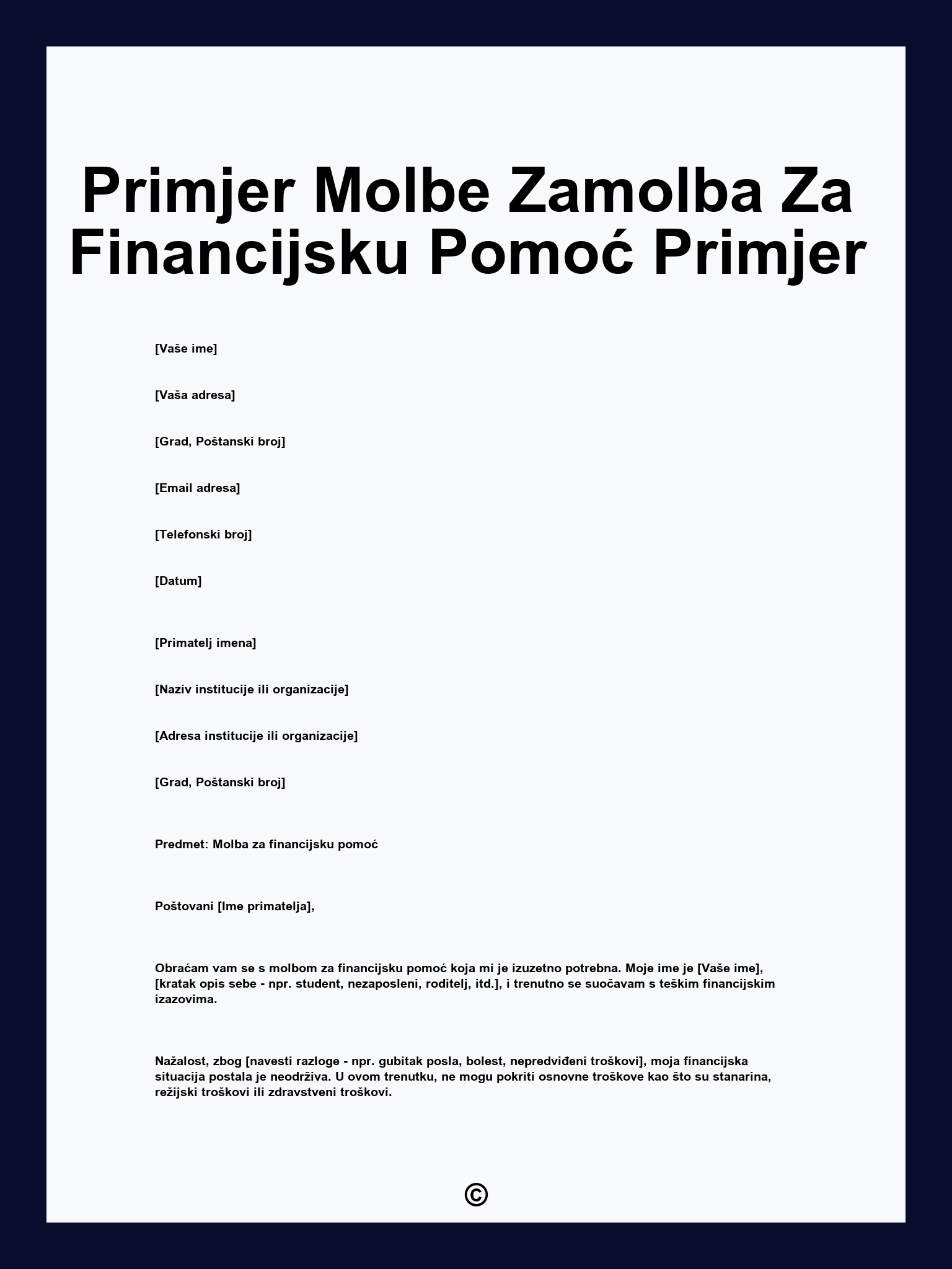 Primjer Molbe Zamolba Za Financijsku Pomoć Primjer