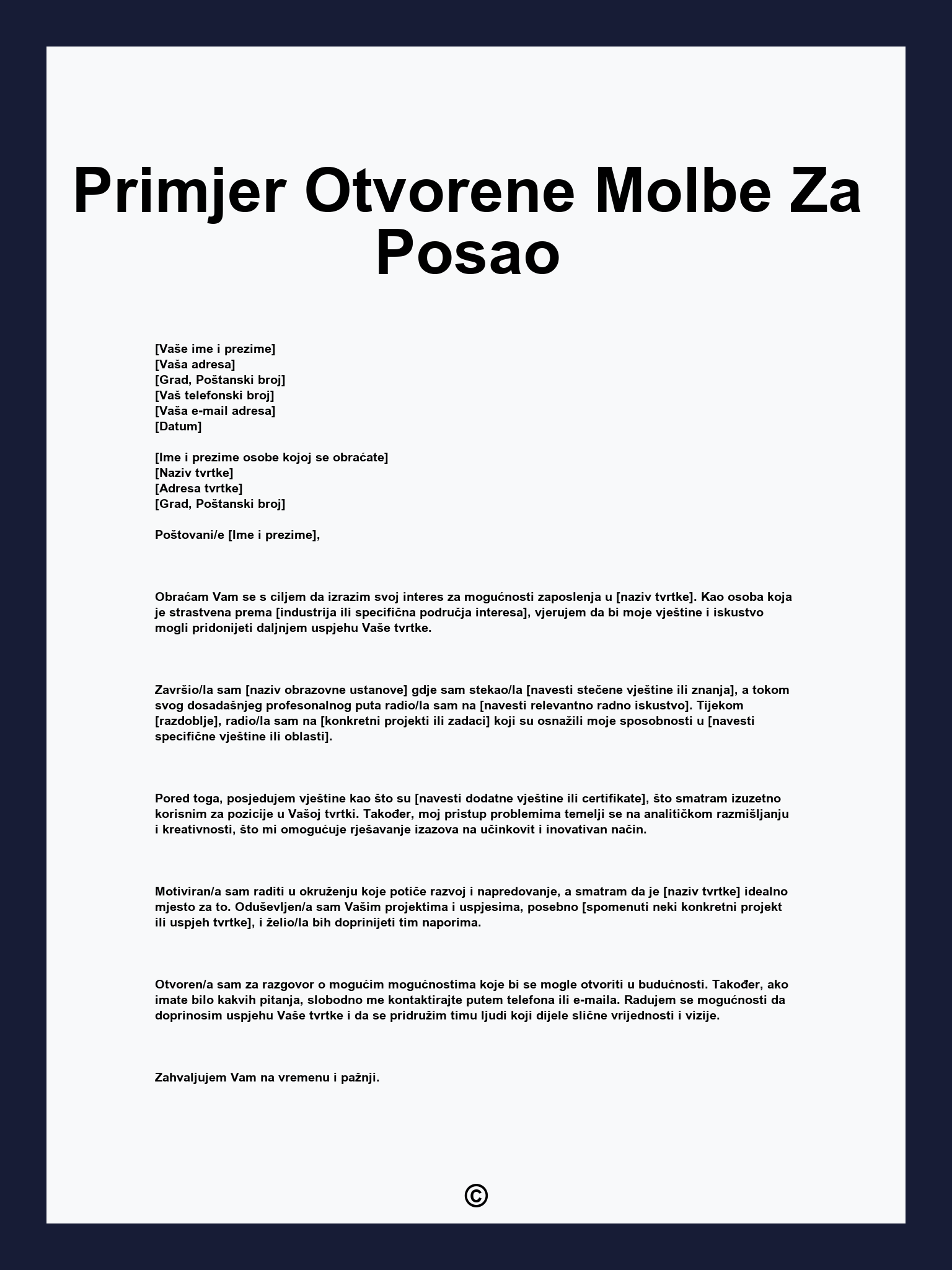 Primjer Otvorene Molbe Za Posao