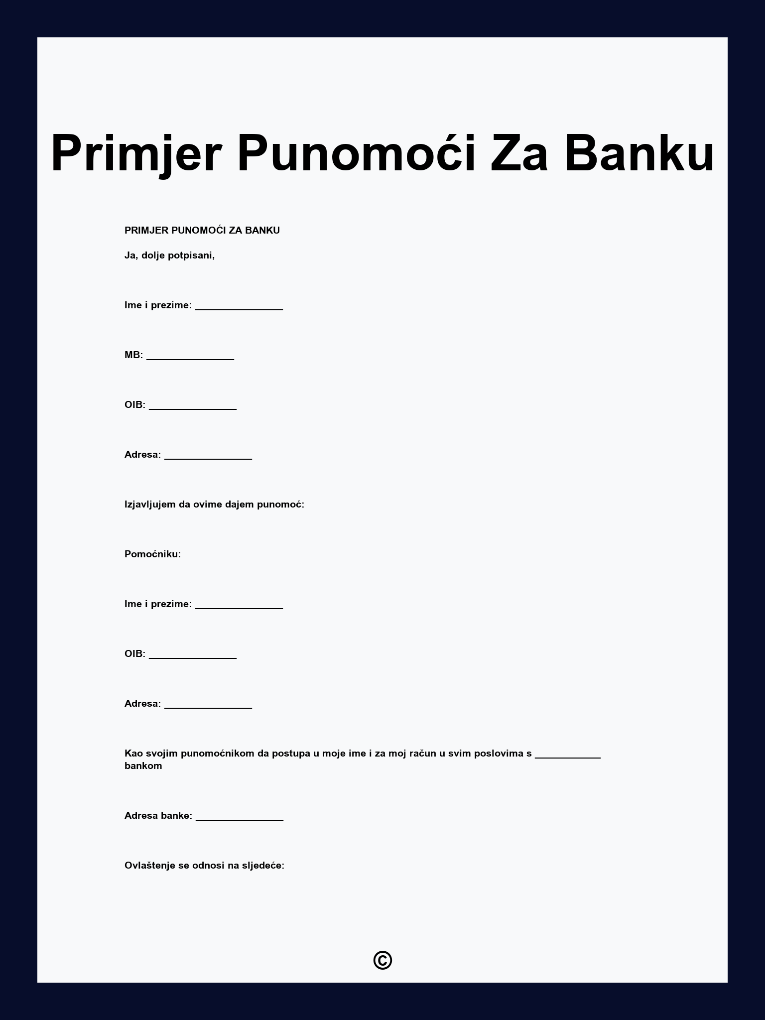 Primjer Punomoći Za Banku