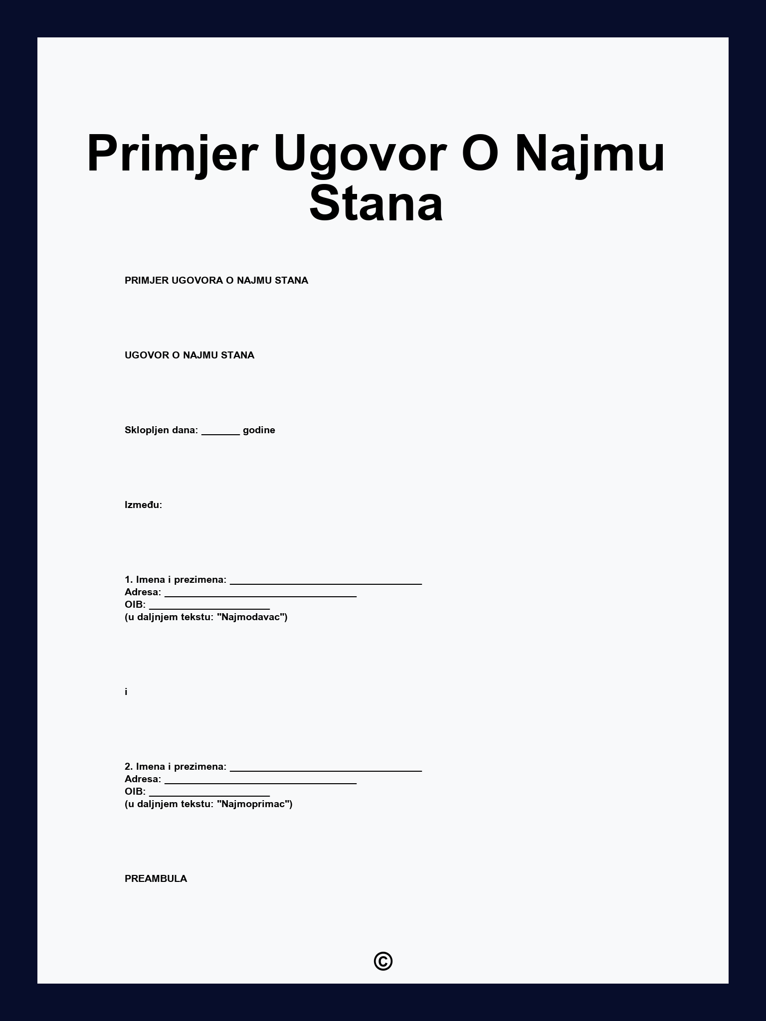 Primjer Ugovor O Najmu Stana