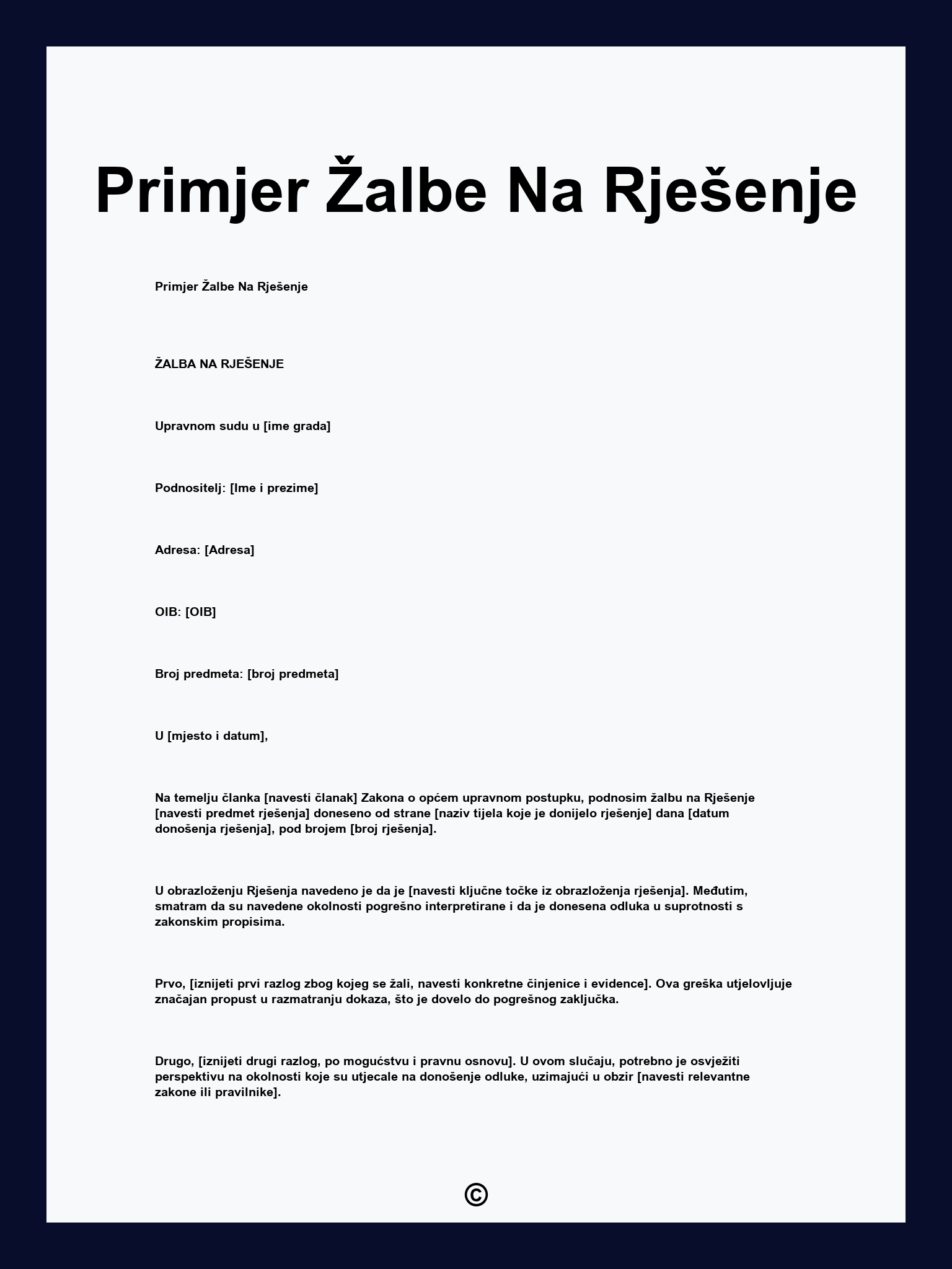 Primjer Žalbe Na Rješenje
