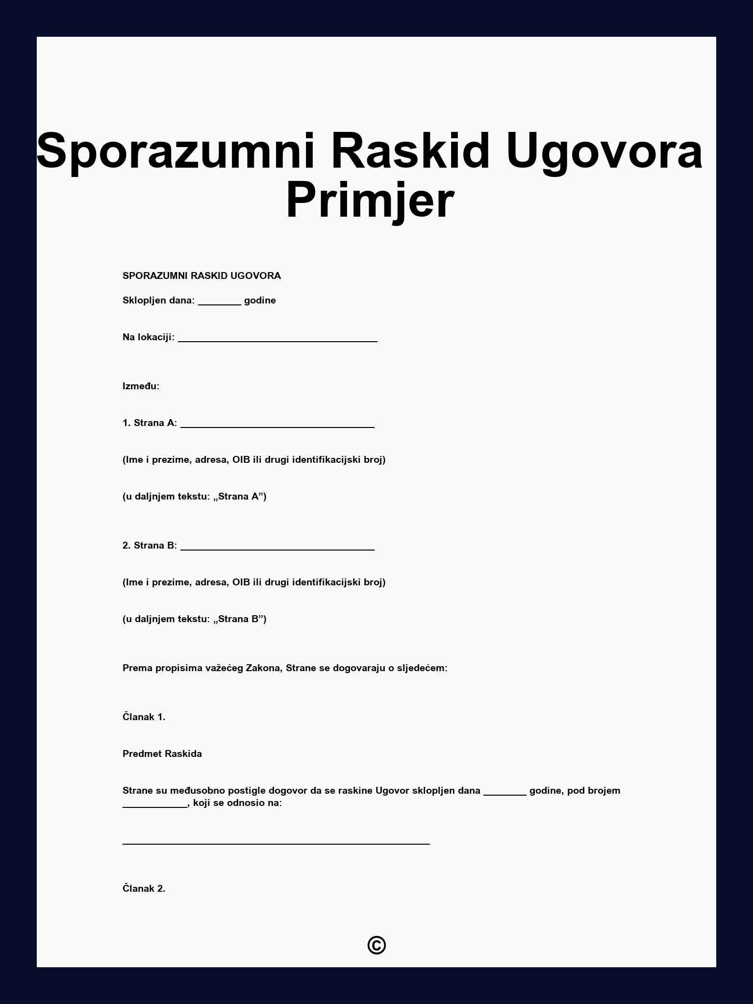 Sporazumni Raskid Ugovora Primjer