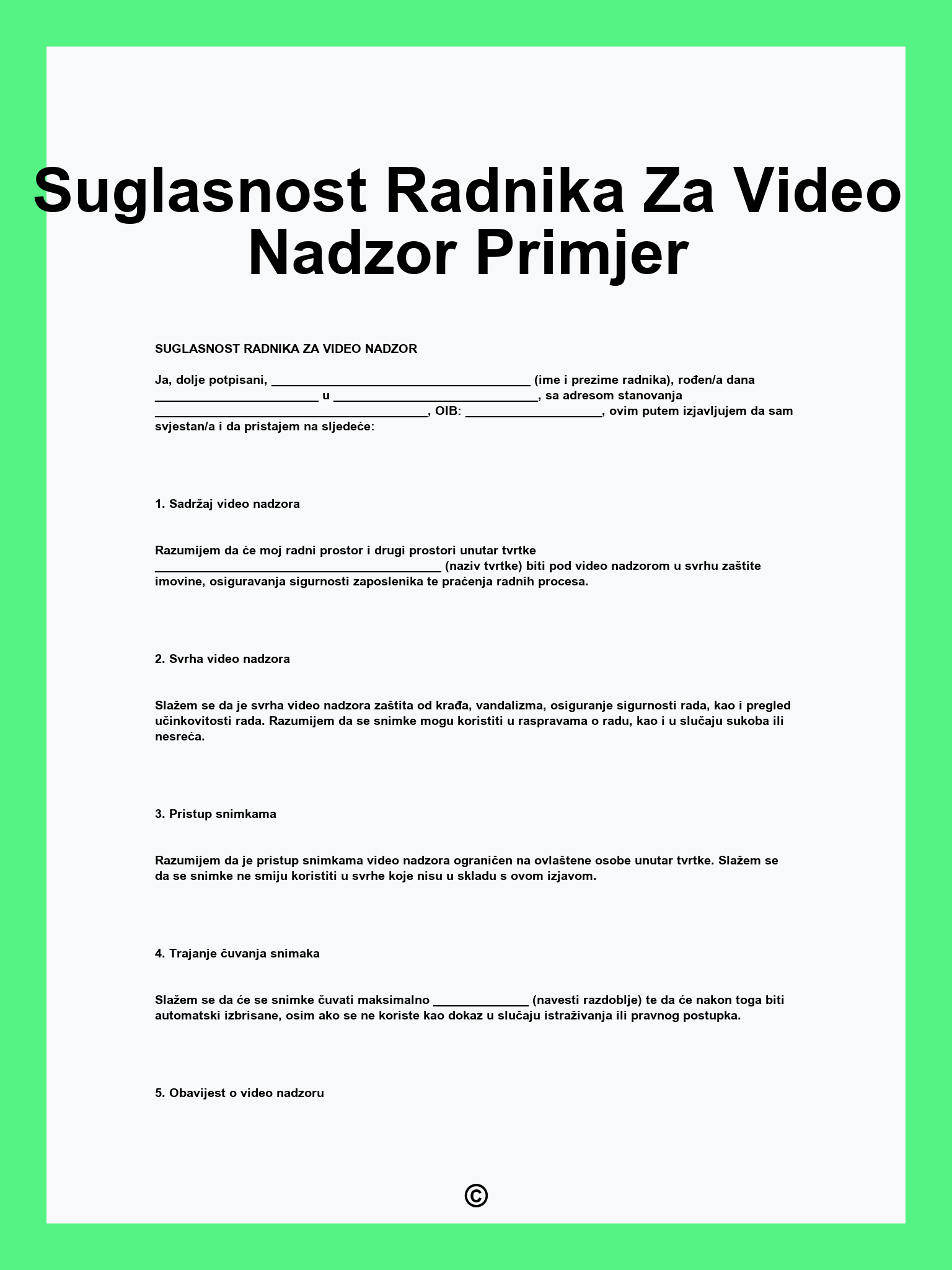 Suglasnost Radnika Za Video Nadzor Primjer