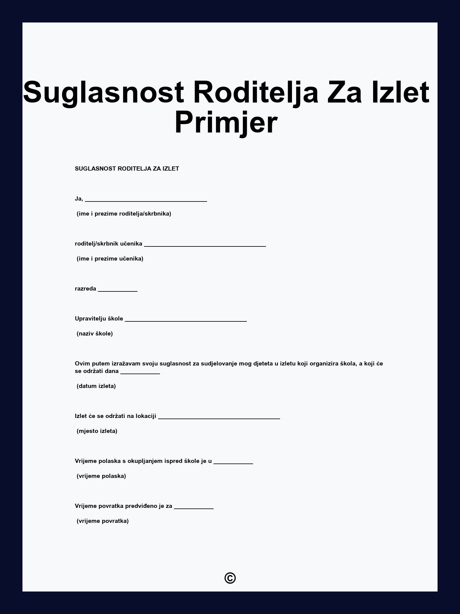 Suglasnost Roditelja Za Izlet Primjer