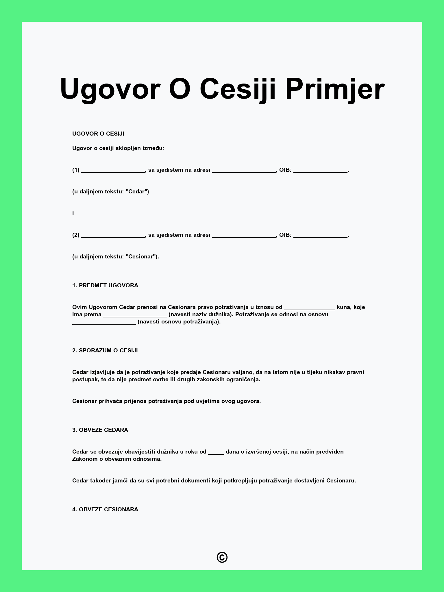 Ugovor O Cesiji Primjer