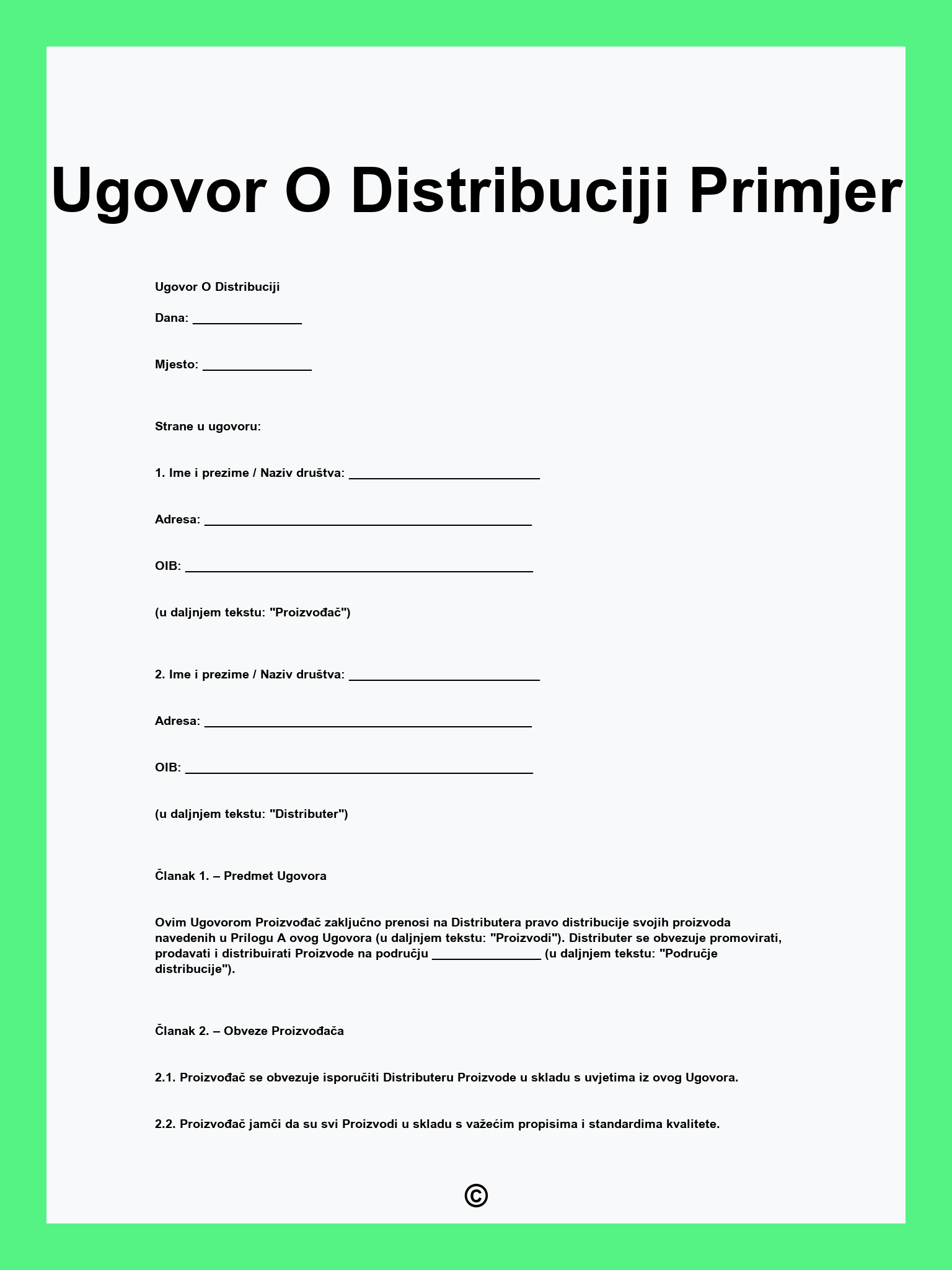 Ugovor O Distribuciji Primjer