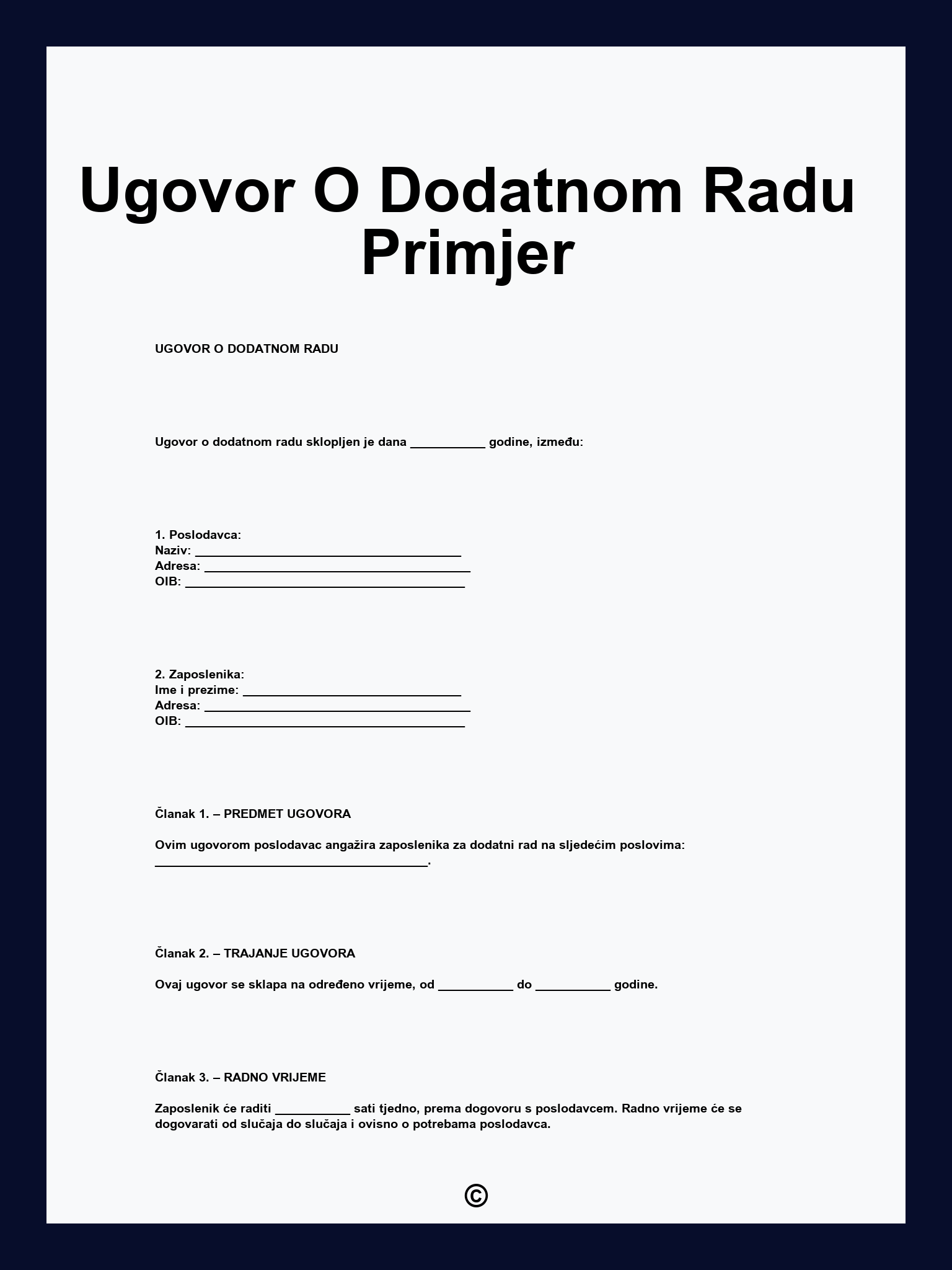 Ugovor O Dodatnom Radu Primjer