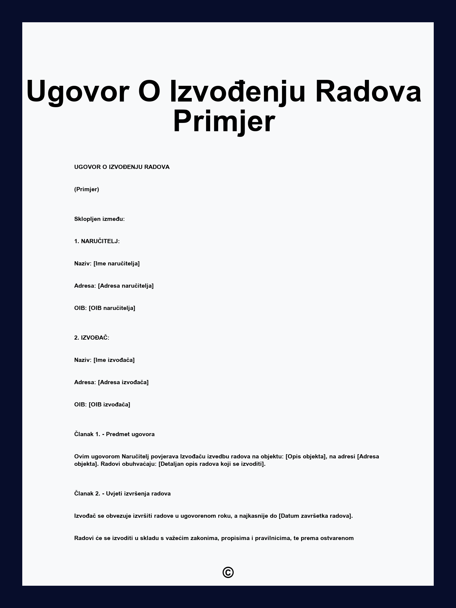 Ugovor O Izvođenju Radova Primjer