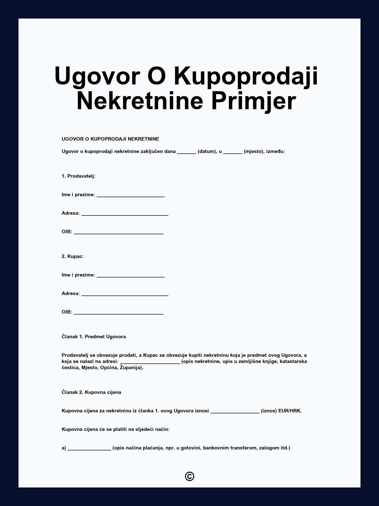 Ugovor O Kupoprodaji Nekretnine Primjer