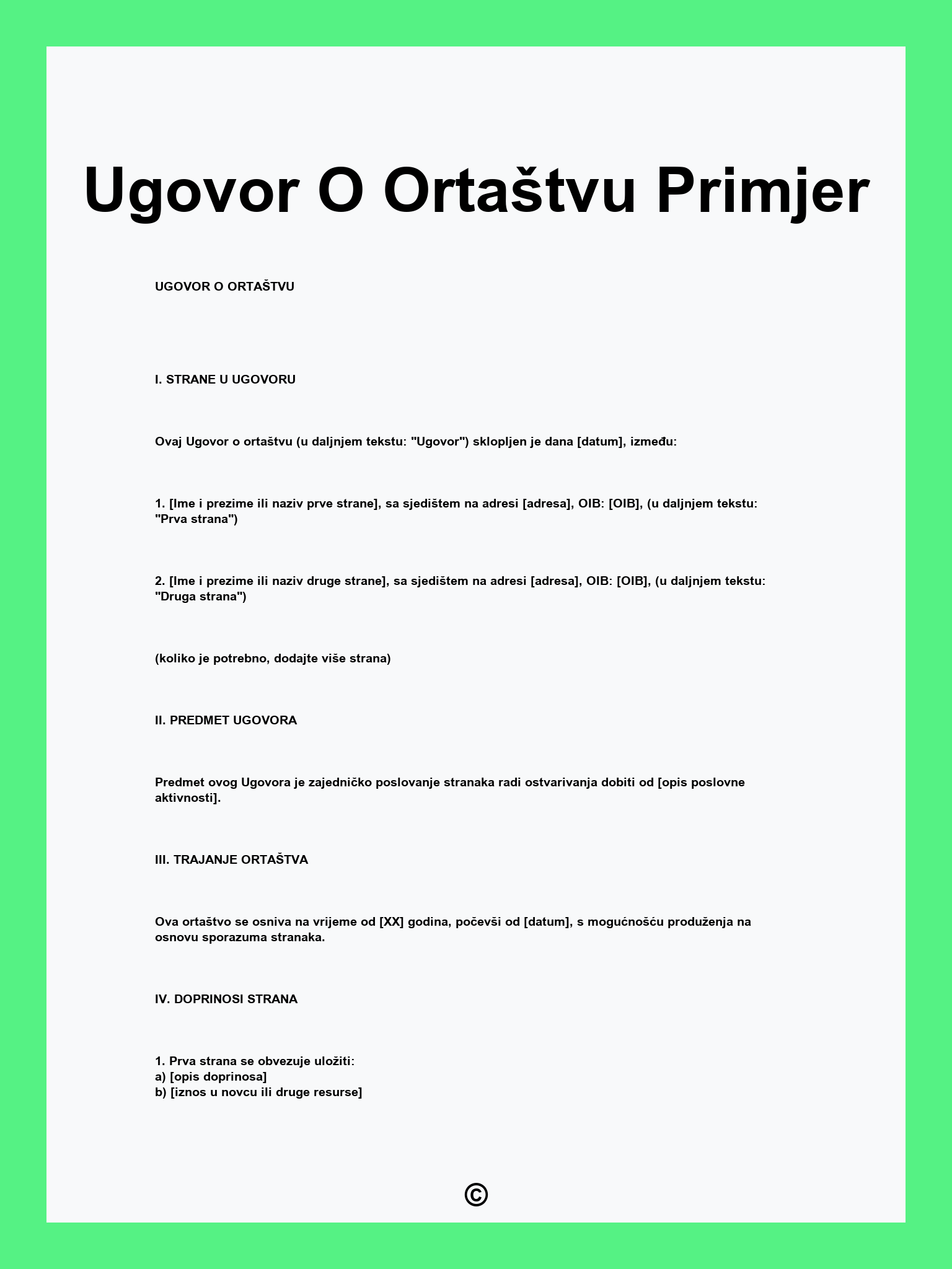 Ugovor O Ortaštvu Primjer