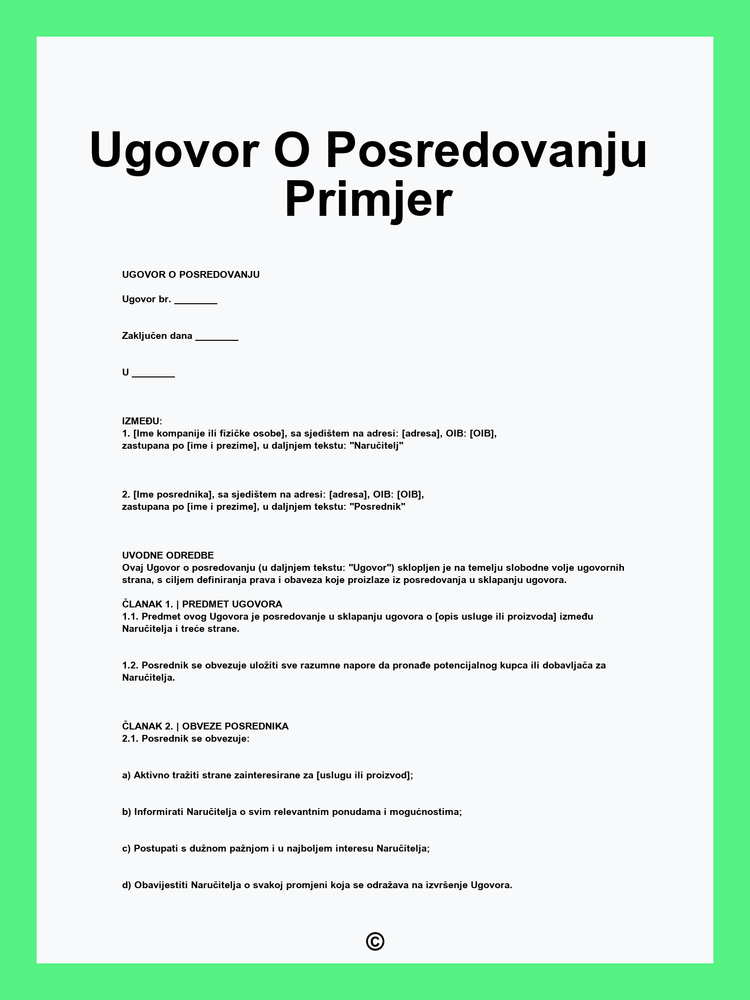 Ugovor O Posredovanju Primjer