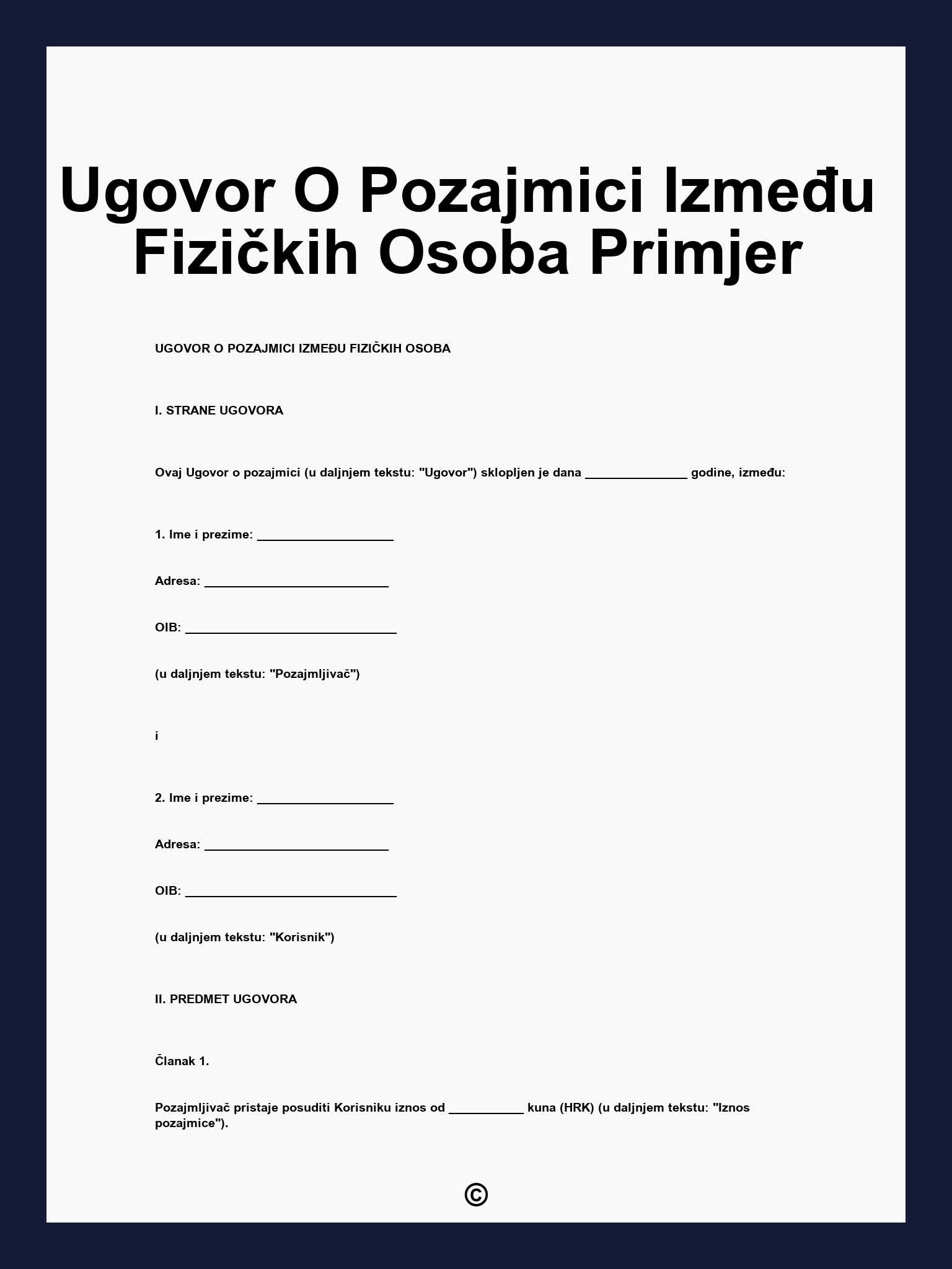 Ugovor O Pozajmici Između Fizičkih Osoba Primjer
