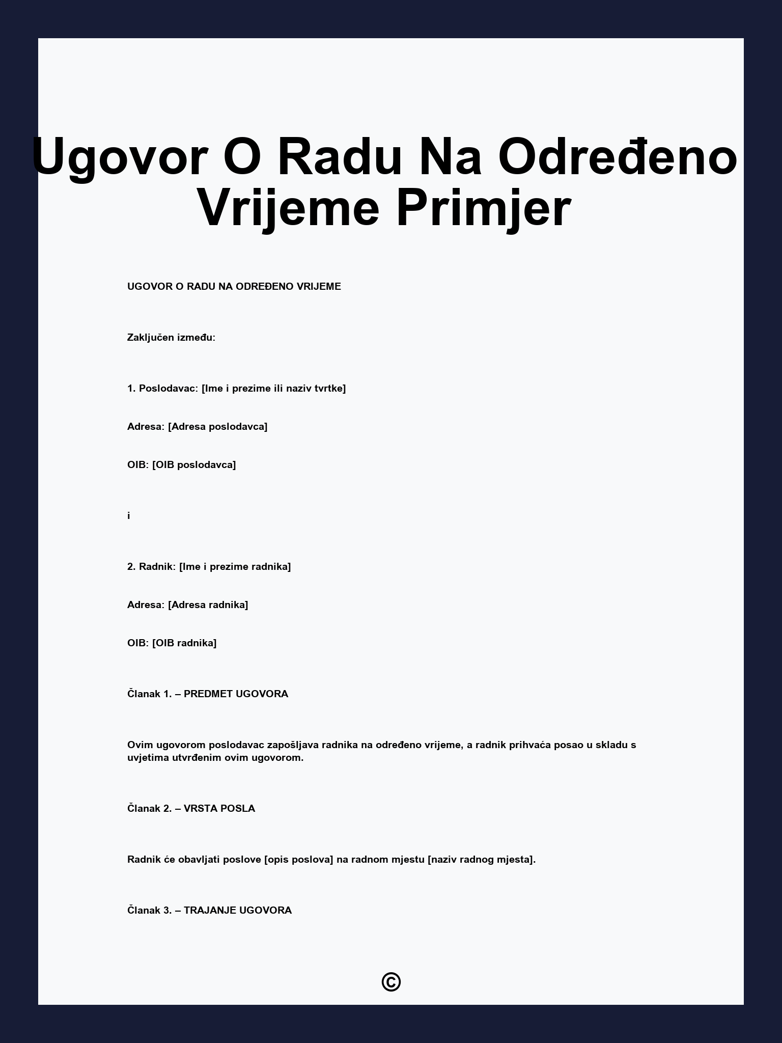 Ugovor O Radu Na Određeno Vrijeme Primjer