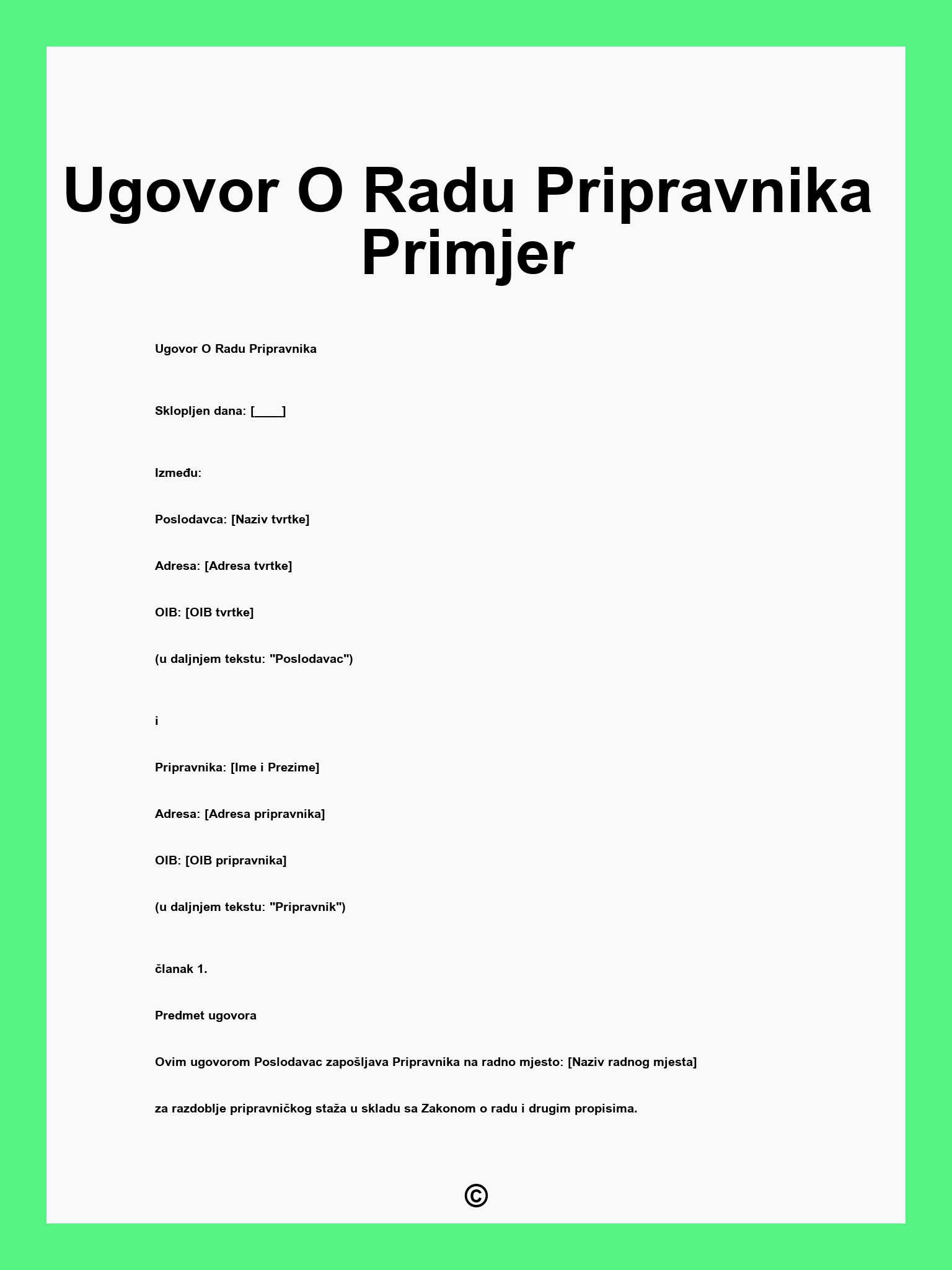 Ugovor O Radu Pripravnika Primjer