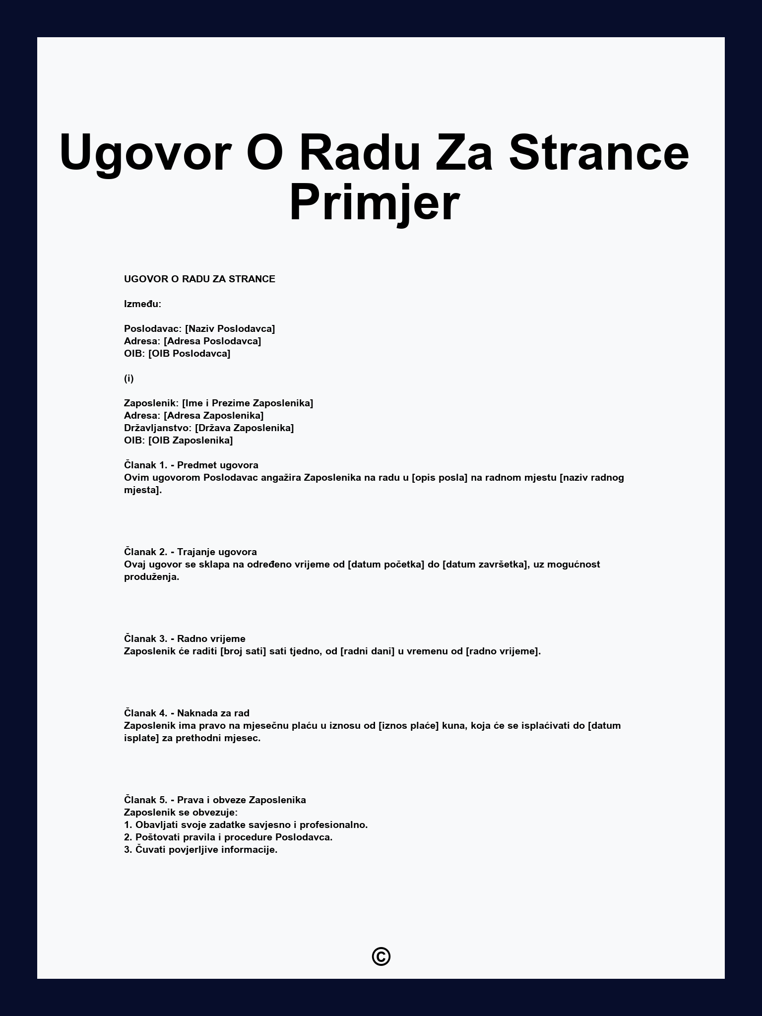 Ugovor O Radu Za Strance Primjer