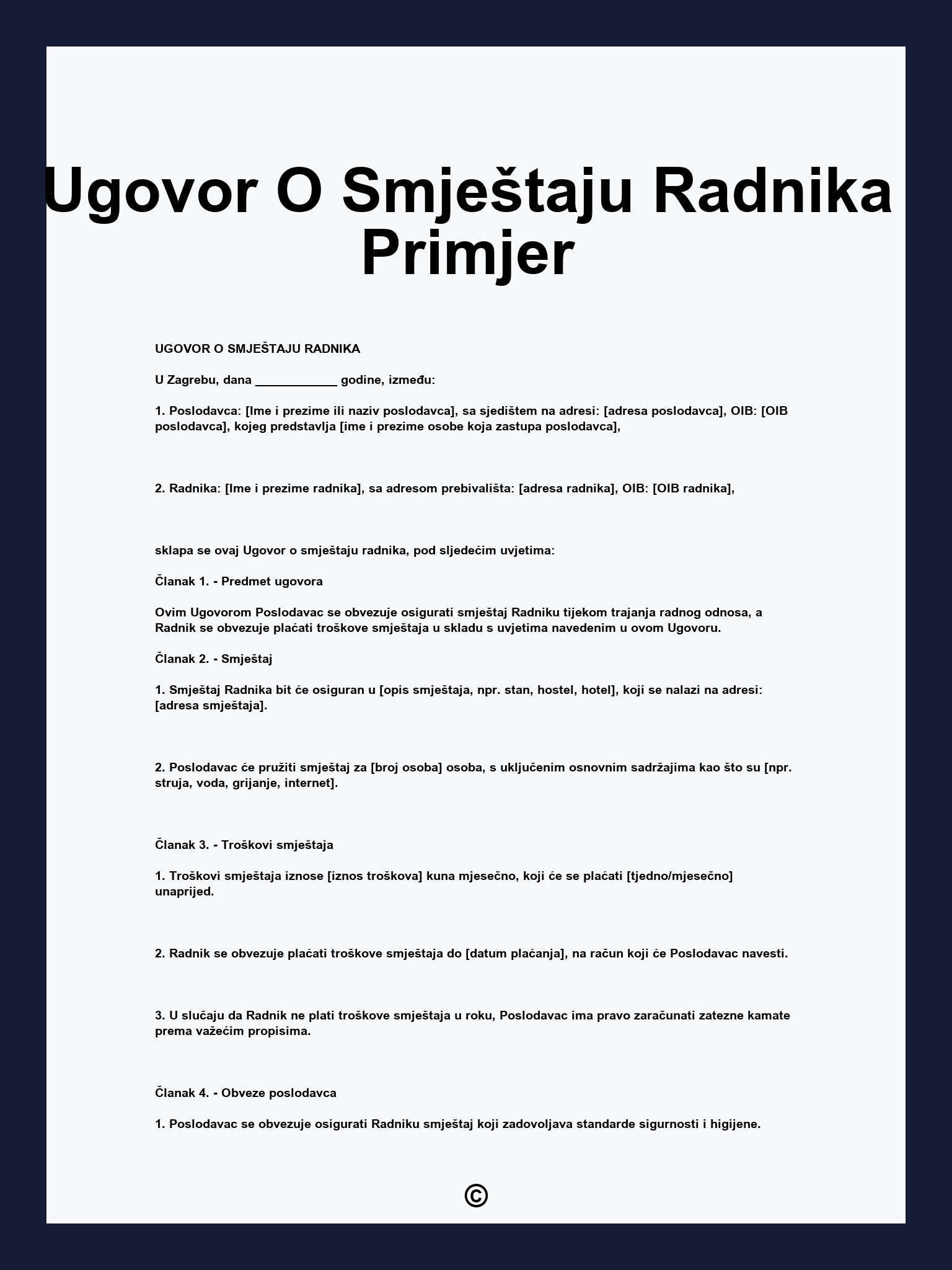 Ugovor O Smještaju Radnika Primjer