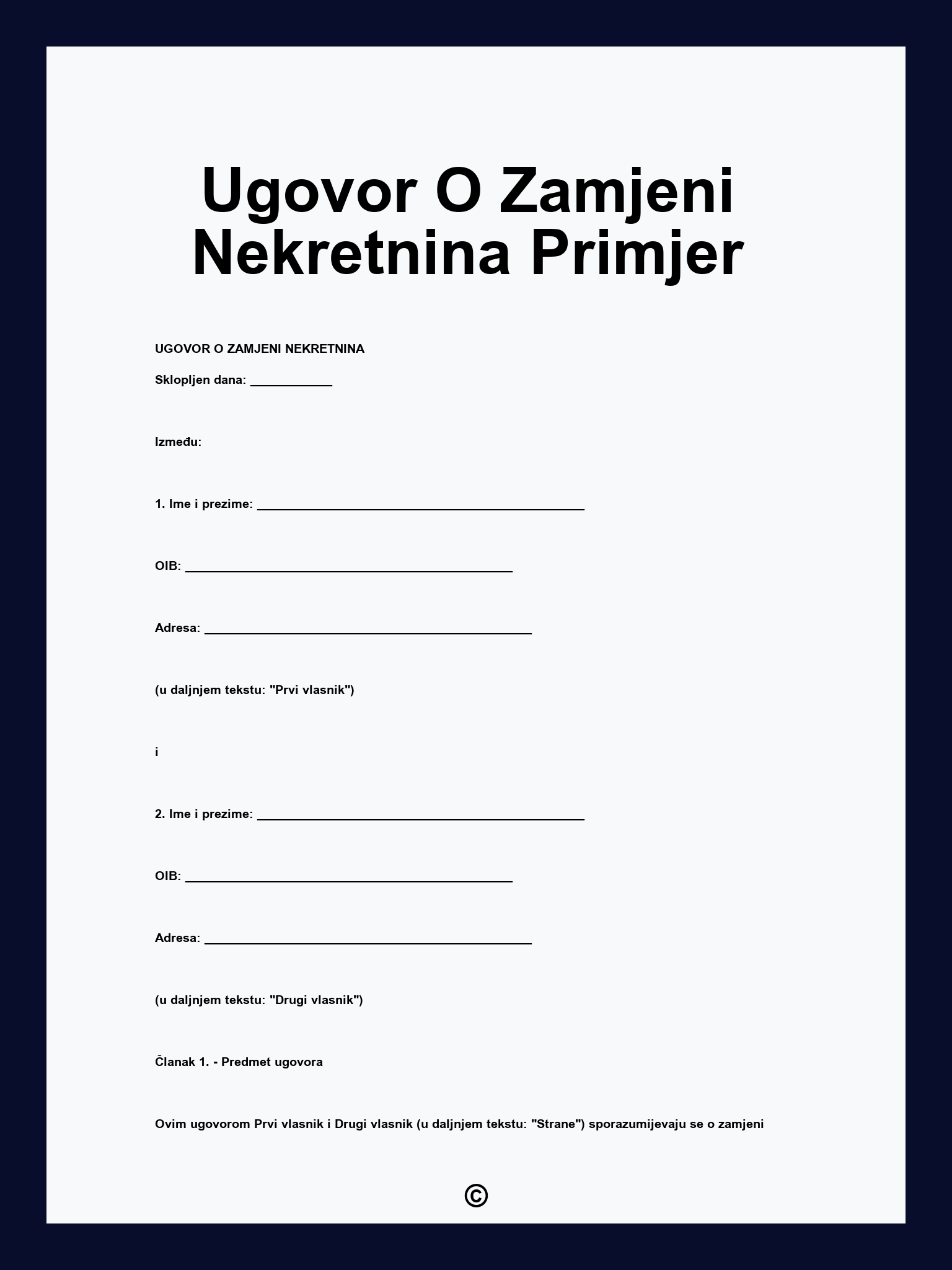 Ugovor O Zamjeni Nekretnina Primjer