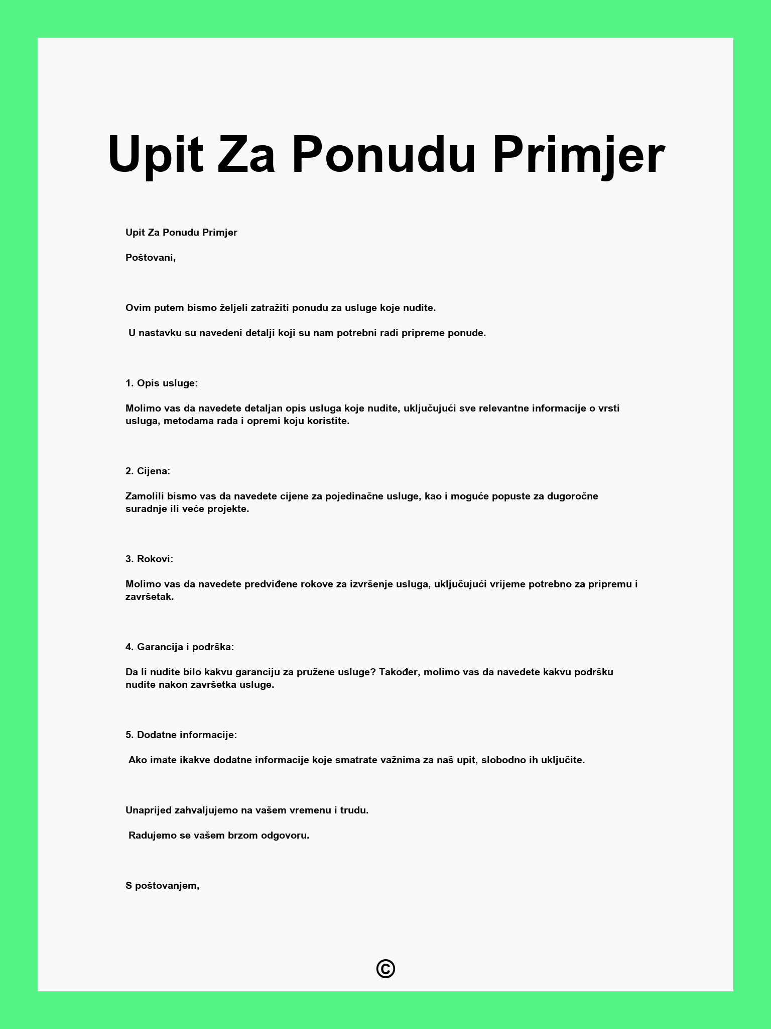 Upit Za Ponudu Primjer