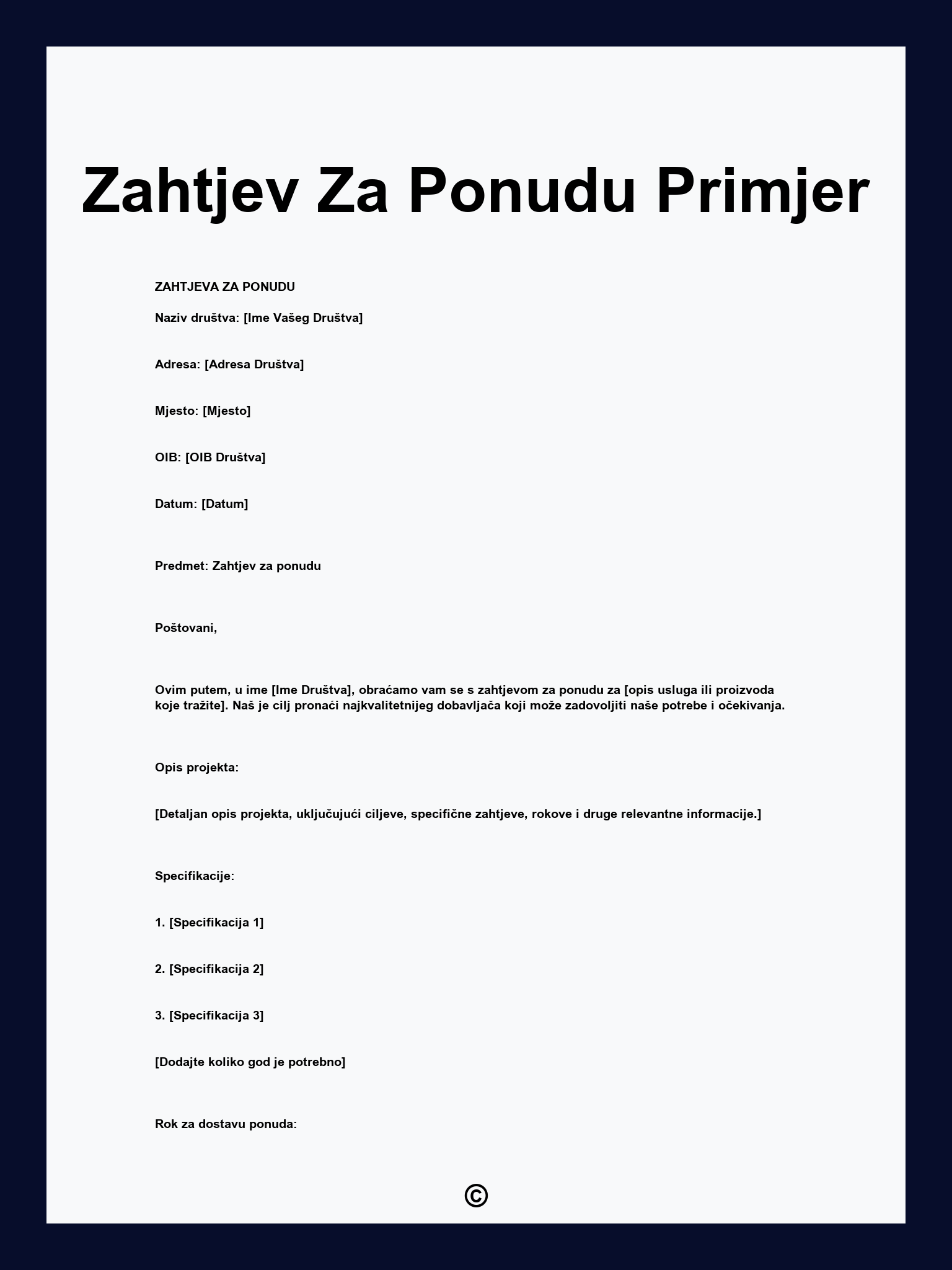 Zahtjev Za Ponudu Primjer